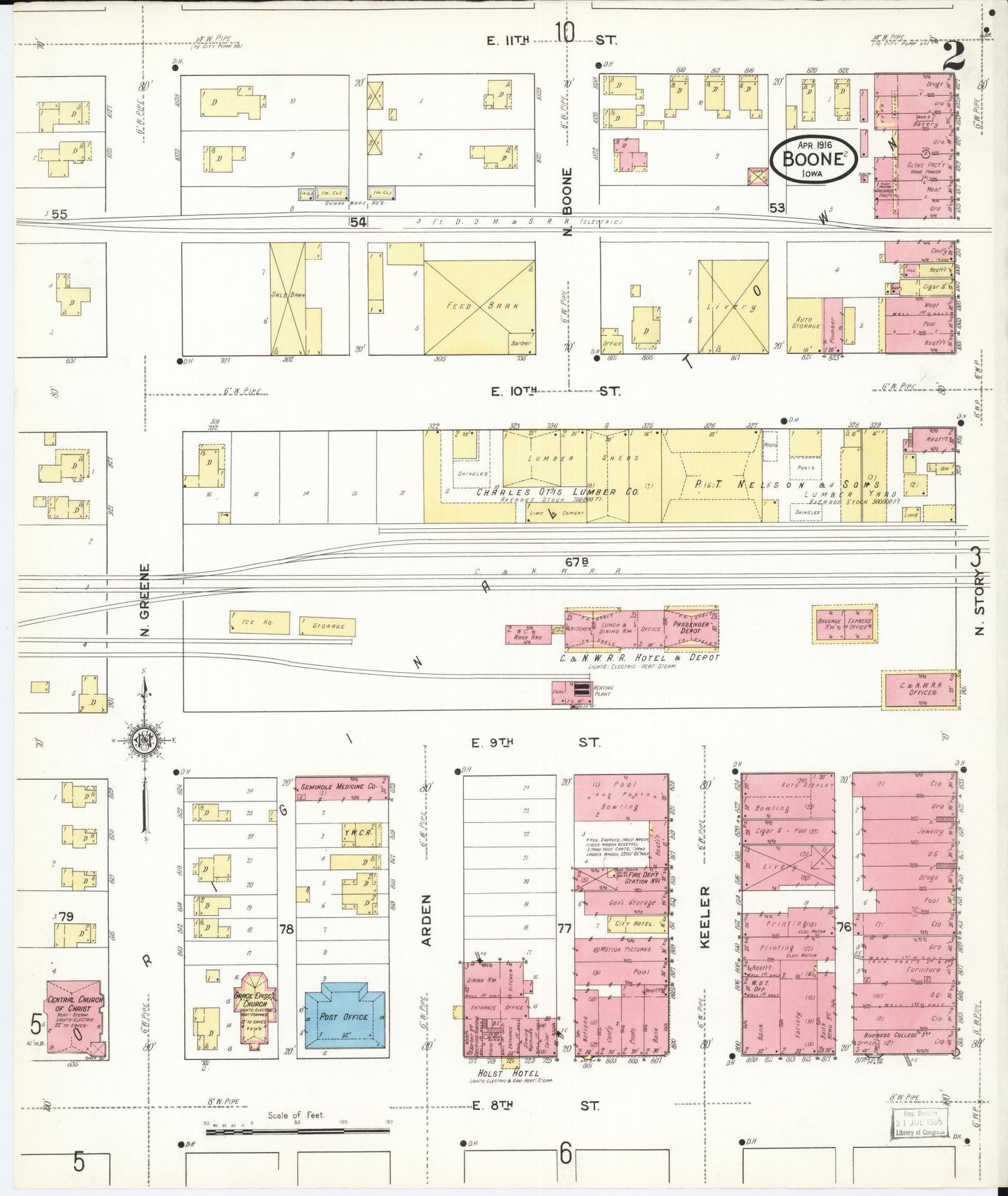 Sanborn Fire Insurance Map from Boone, Boone County, Iowa (1916), Sheet #0002 - Historic Sanborn Fire Insurance Map Print, vintage old map wall art