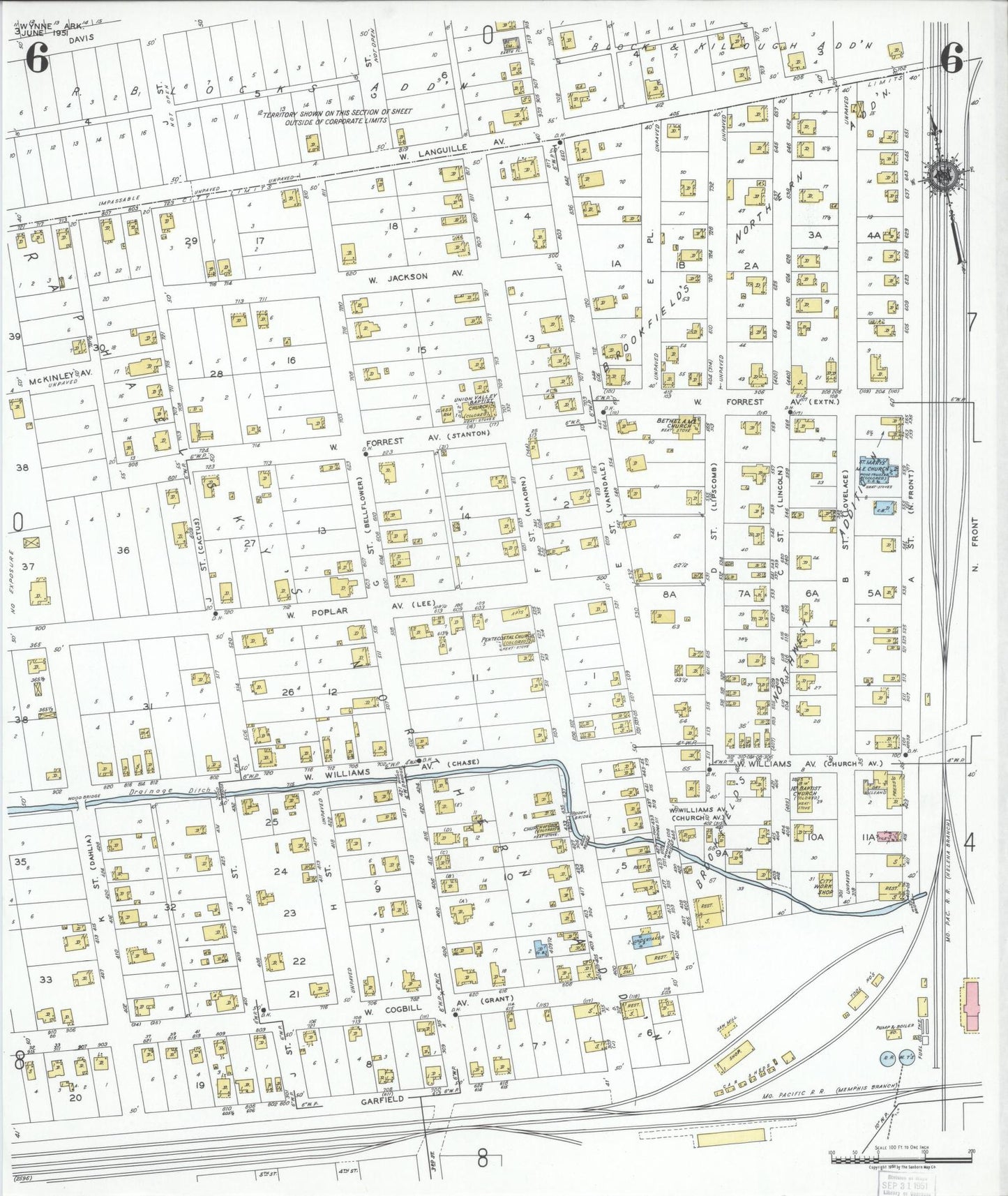 Sanborn Fire Insurance Map from Wynne, Cross County, Arkansas (1951), Sheet #0006 - Historic Sanborn Fire Insurance Map Print, vintage old map wall art, antique decor, genealogy gift, Arkansas Arkansas map