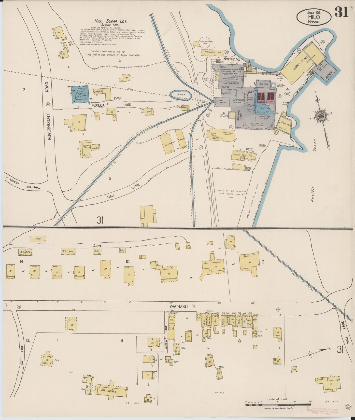 Sanborn Fire Insurance Map from Hilo, Hawaii County, Hawaii (1921), Sheet #0031 - Historic Sanborn Fire Insurance Map Print