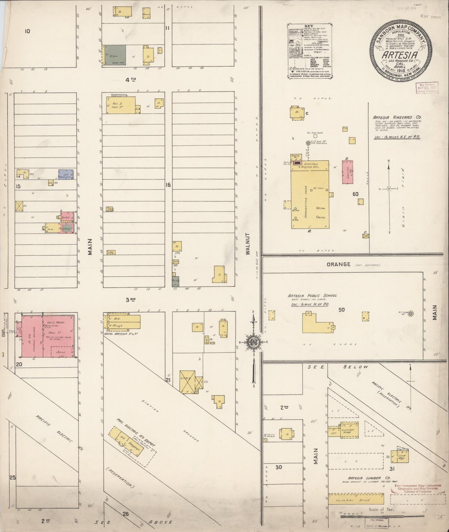 Sanborn Fire Insurance Map from Artesia, Los Angeles County, California (1910), Sheet #0001 - Historic Sanborn Fire Insurance Map Print, vintage old map wall art, antique decor, genealogy gift, California California map