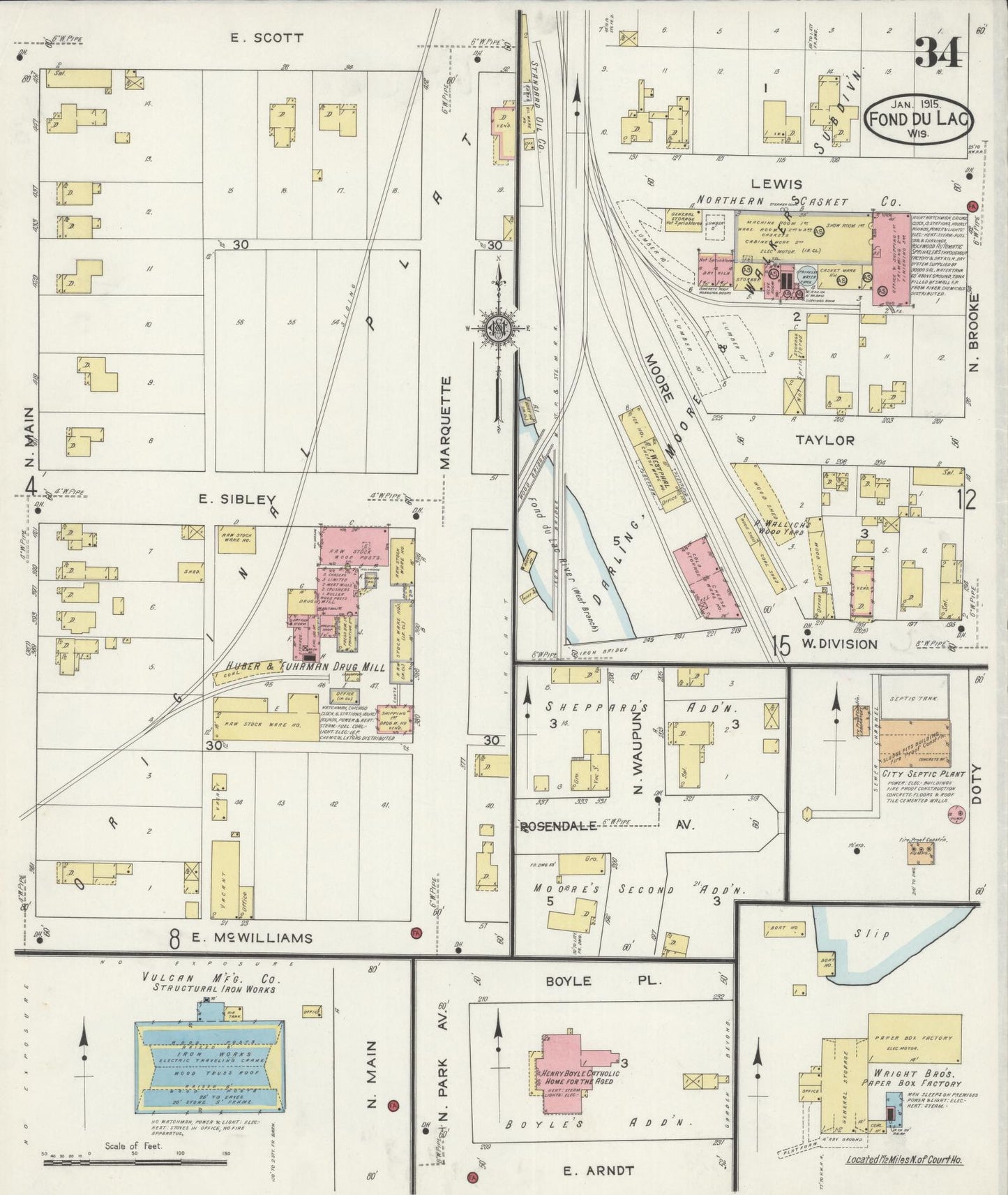 Sanborn Fire Insurance Map from Fond du Lac, Fond du Lac County, Wisconsin (1915), Sheet #0034 - Historic Sanborn Fire Insurance Map Print, vintage old map wall art, antique decor, genealogy gift, Wisconsin Wisconsin map