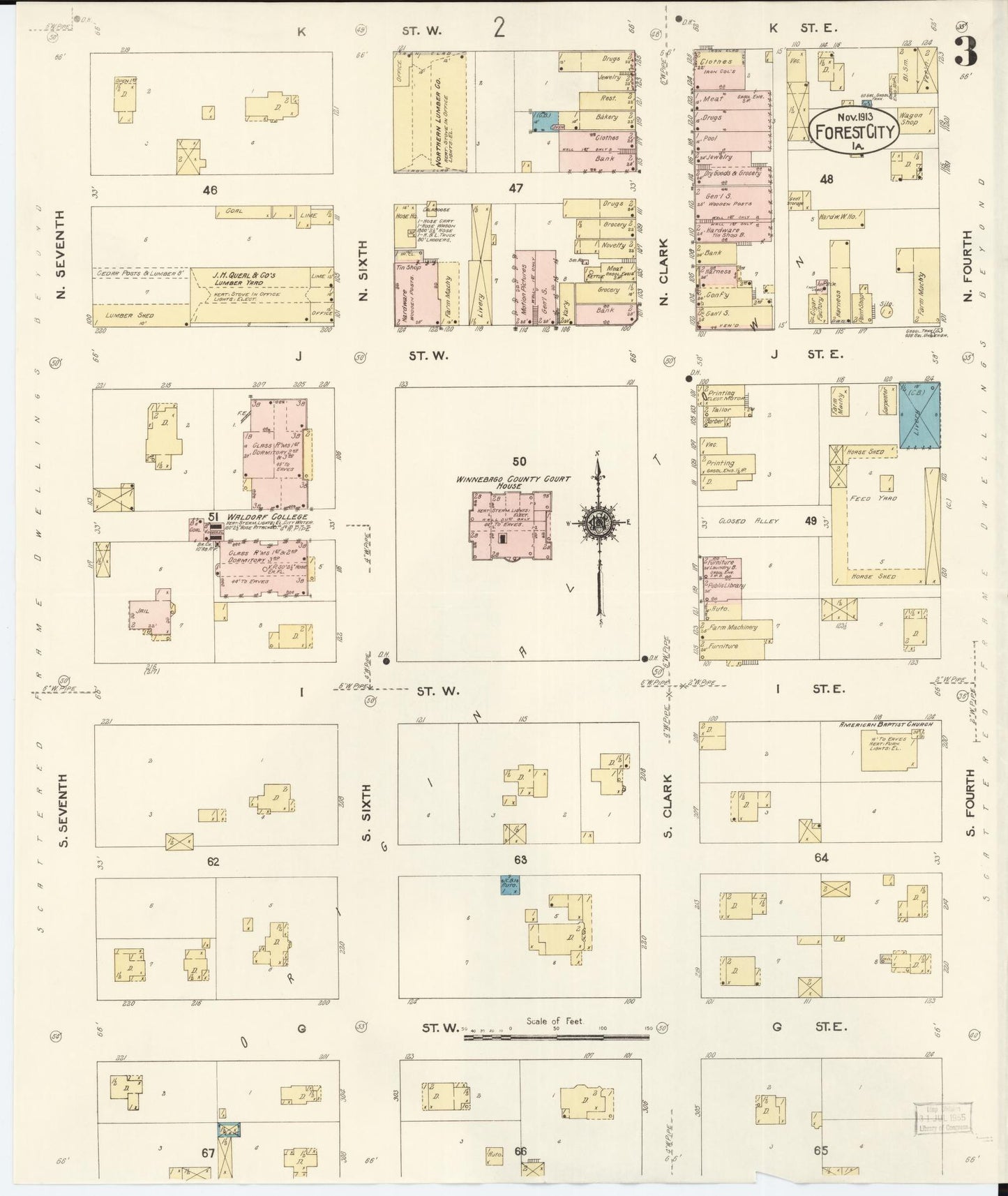 Sanborn Fire Insurance Map from Forest City, Winnebago County, Iowa (1913), Sheet #0003 - Historic Sanborn Fire Insurance Map Print, vintage old map wall art