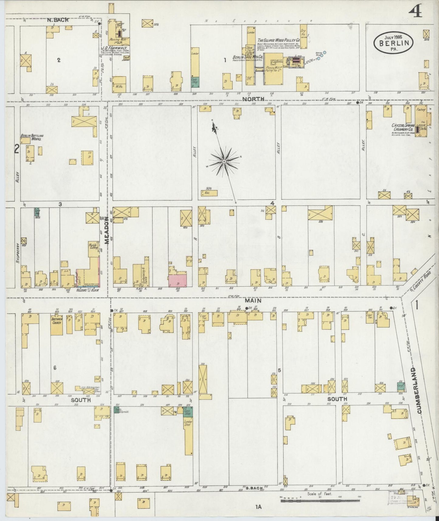 Sanborn Fire Insurance Map from Berlin, Somerset County, Pennsylvania (1905), Sheet #0004 - Historic Sanborn Fire Insurance Map Print, vintage old map wall art, antique decor, genealogy gift, Pennsylvania Pennsylvania map