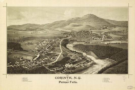 1888 Corinth, N.Y. and Palmer Falls. (1888) – Historic Bird’s-Eye View Panorama Print
