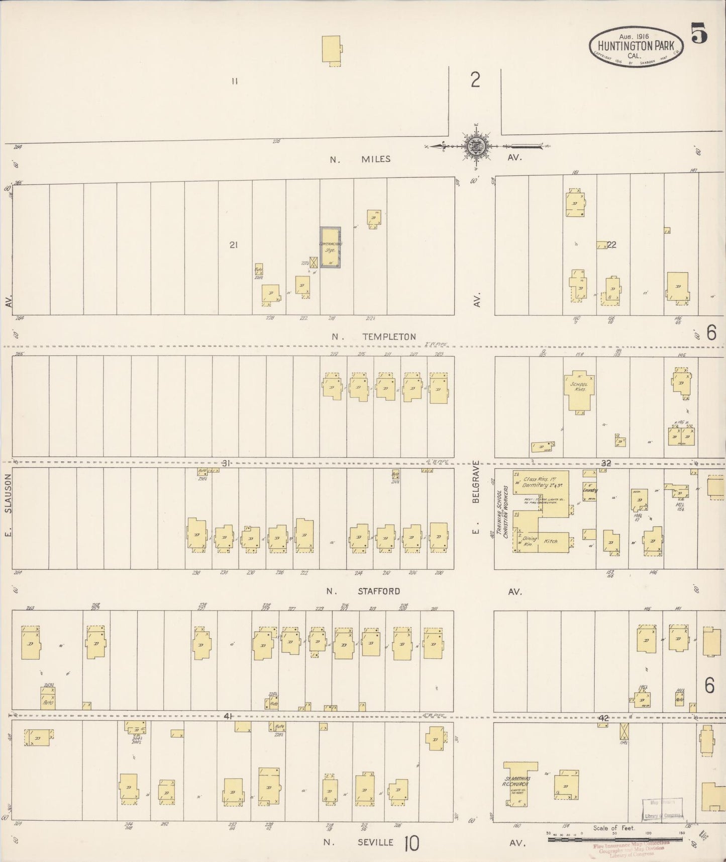 Sanborn Fire Insurance Map from Huntington Park, Los Angeles County, California (1916), Sheet #0005 - Historic Sanborn Fire Insurance Map Print, vintage old map wall art, antique decor, genealogy gift, California California map