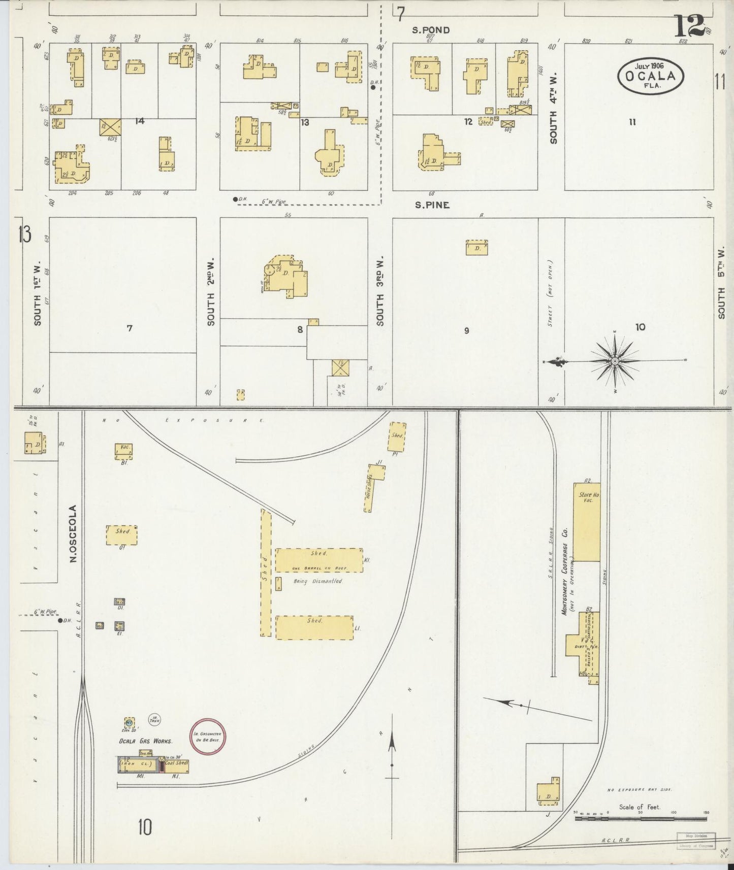 Sanborn Fire Insurance Map from Ocala, Marion County, Florida (1906), Sheet #0012 - Historic Sanborn Fire Insurance Map Print, vintage old map wall art, antique decor, genealogy gift, Florida Florida map