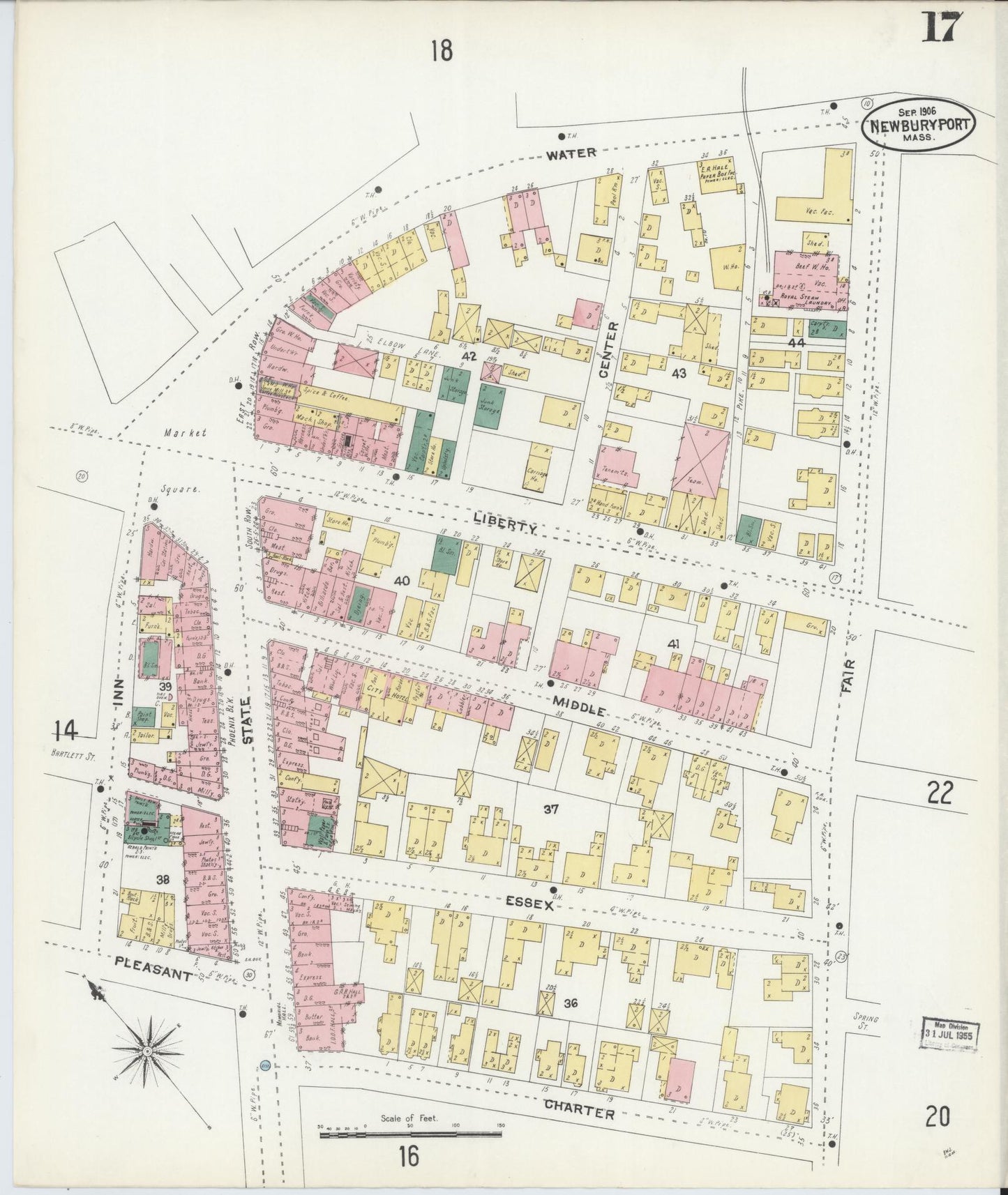 Sanborn Fire Insurance Map from Newburyport, Essex County, Massachusetts (1906), Sheet #0017 - Historic Sanborn Fire Insurance Map Print, vintage old map wall art, antique decor, genealogy gift, Massachusetts Massachusetts map