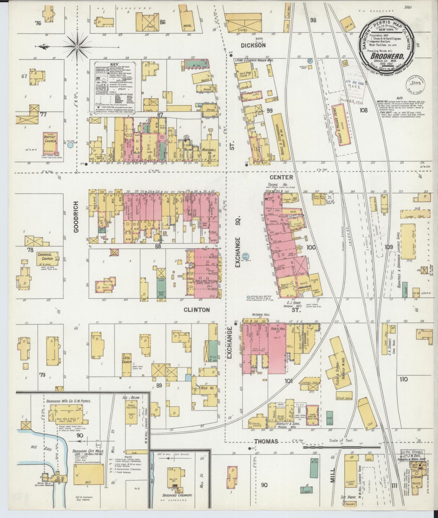 Sanborn Fire Insurance Map from Brodhead, Green County, Wisconsin (1900), Sheet #0001 - Historic Sanborn Fire Insurance Map Print, vintage old map wall art, antique decor, genealogy gift, Wisconsin Wisconsin map