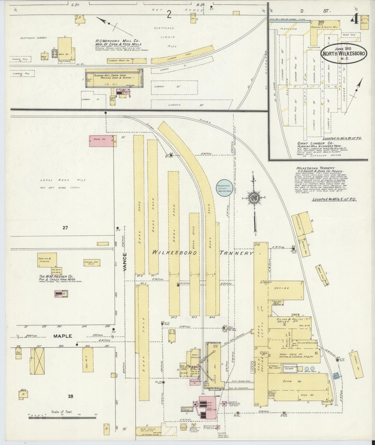 Sanborn Fire Insurance Map from North Wilkesboro, Wilkes County, North Carolina (1910), Sheet #0004 - Historic Sanborn Fire Insurance Map Print, vintage old map wall art, antique decor, genealogy gift, North Carolina North Carolina map