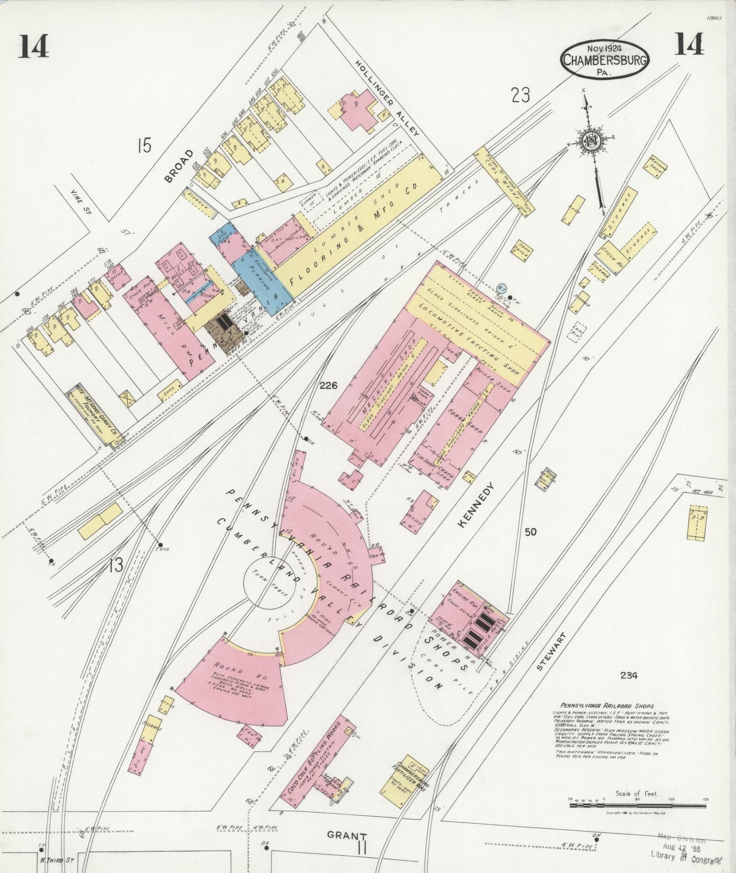 Sanborn Fire Insurance Map from Chambersburg, Franklin County, Pennsylvania (1924), Sheet #0014 - Historic Sanborn Fire Insurance Map Print, vintage old map wall art, antique decor, genealogy gift, Pennsylvania Pennsylvania map