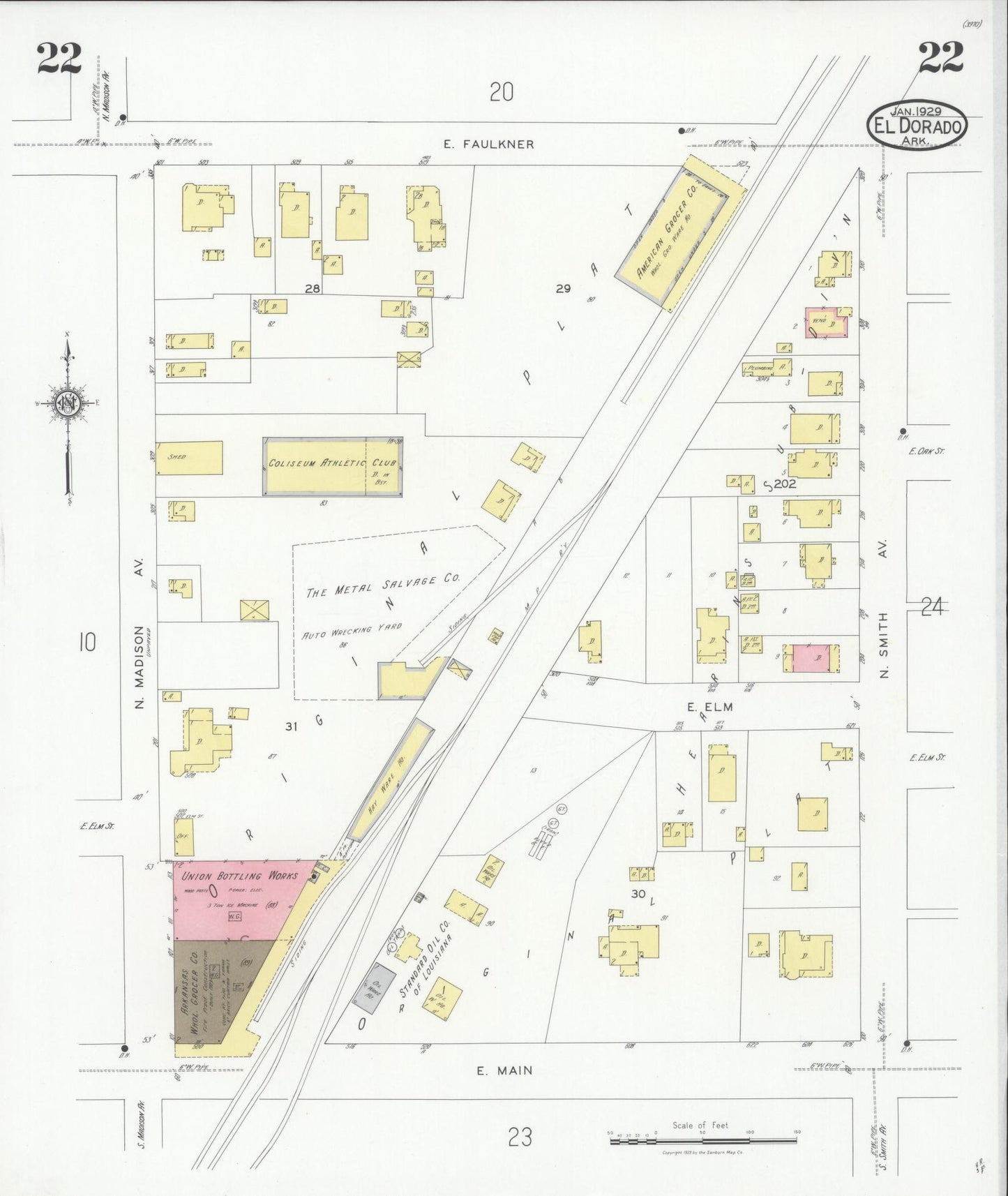 Sanborn Fire Insurance Map from El Dorado, Union County, Arkansas (1929), Sheet #0022 - Historic Sanborn Fire Insurance Map Print, vintage old map wall art, antique decor, genealogy gift, Arkansas Arkansas map