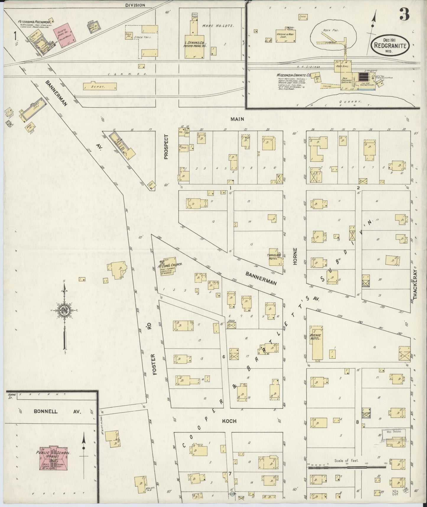 Sanborn Fire Insurance Map from Red Granite, Waushara County, Wisconsin (1911), Sheet #0003 - Complete Map Set gallery image, historic Sanborn map, vintage wall art, Wisconsin Wisconsin