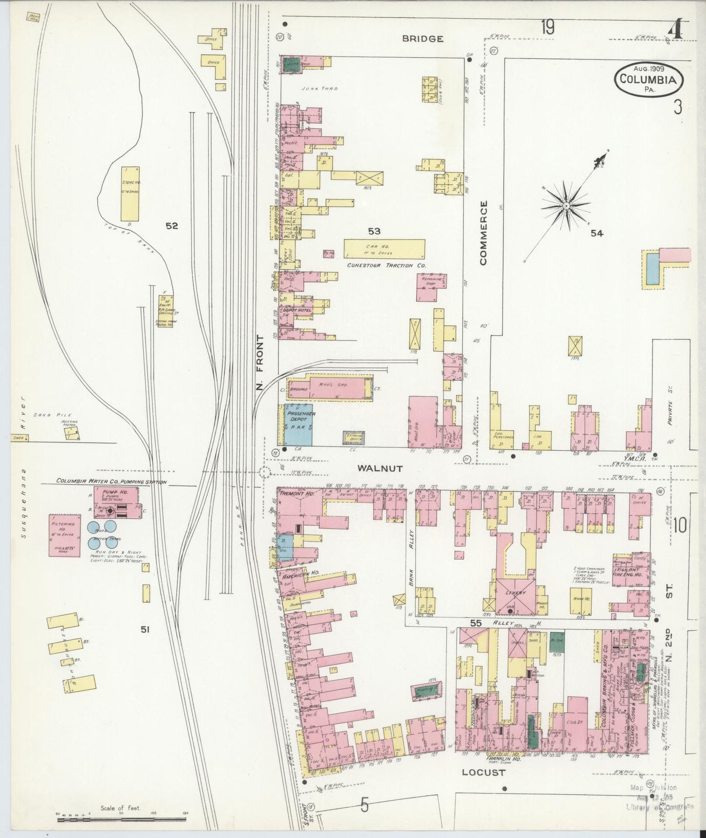Sanborn Fire Insurance Map from Columbia, Lancaster County, Pennsylvania (1909), Sheet #0004 - Historic Sanborn Fire Insurance Map Print, vintage old map wall art, antique decor, genealogy gift, Pennsylvania Pennsylvania map