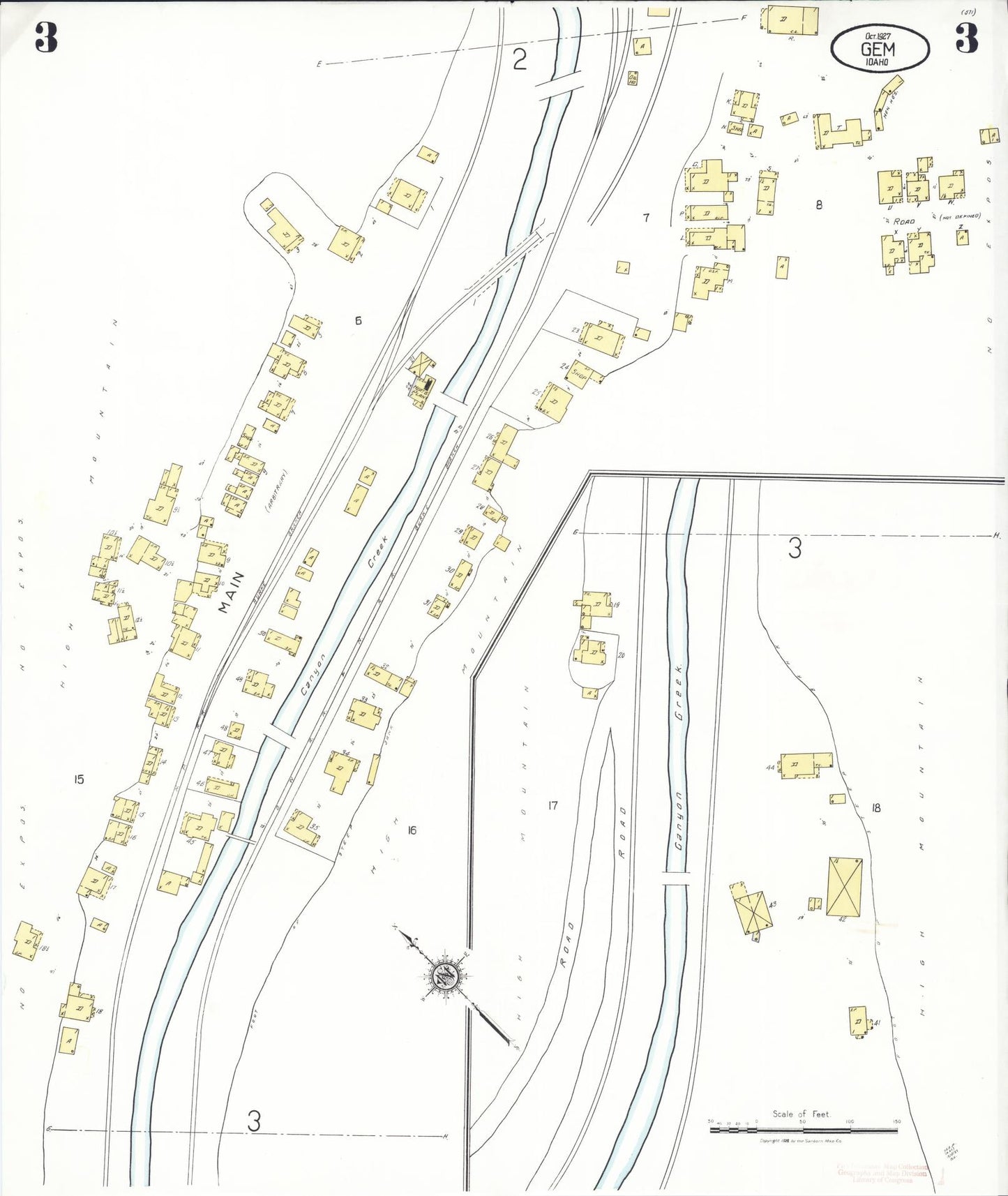 Sanborn Fire Insurance Map from Gem, Shoshone County, Idaho (1927), Sheet #0003 - Complete Map Set gallery image, historic Sanborn map, vintage wall art, Idaho Idaho