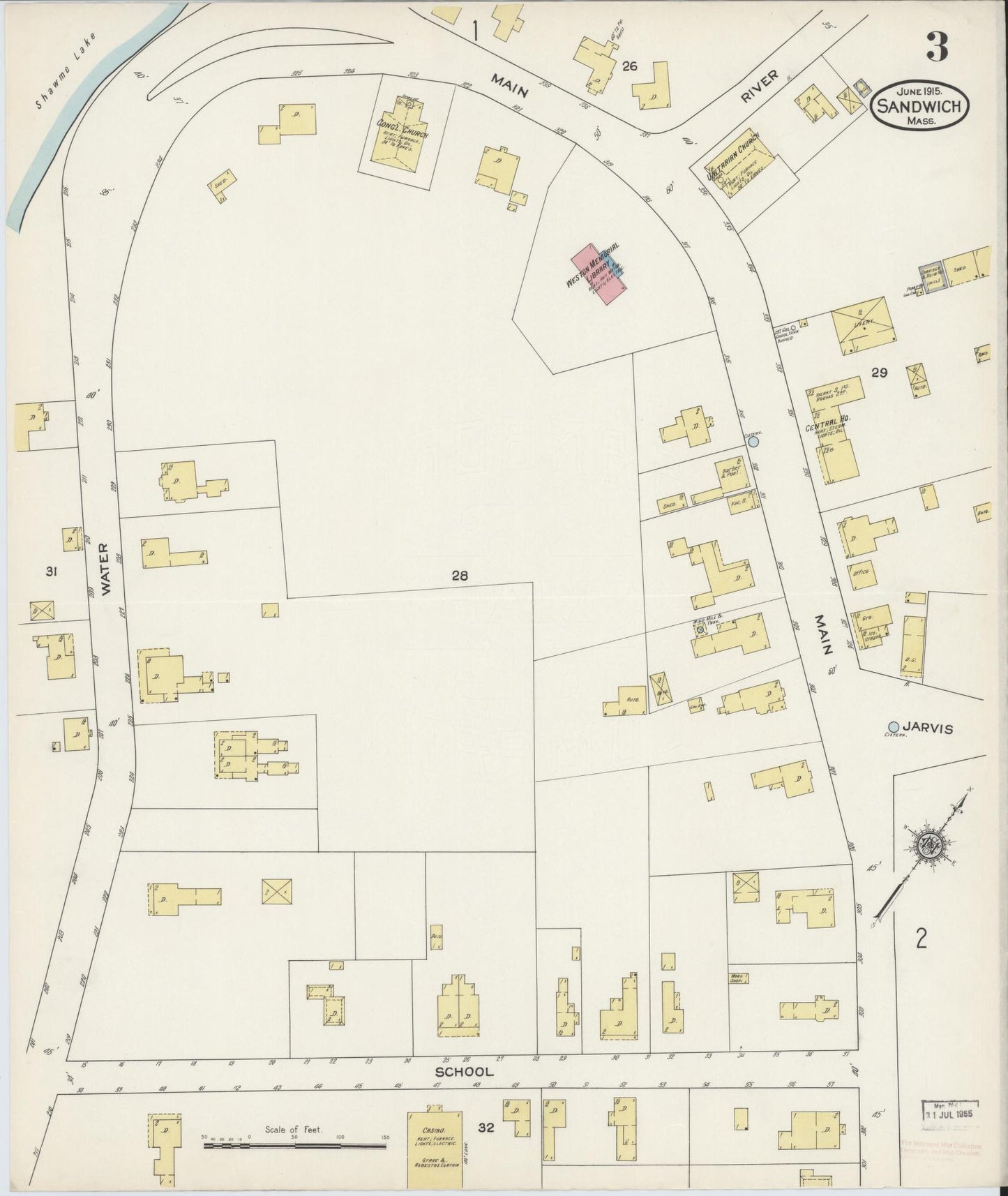 Sanborn Fire Insurance Map from Sandwich, Barnstable County, Massachusetts (1915), Sheet #0003 - Historic Sanborn Fire Insurance Map Print, vintage old map wall art, antique decor, genealogy gift, Massachusetts Massachusetts map