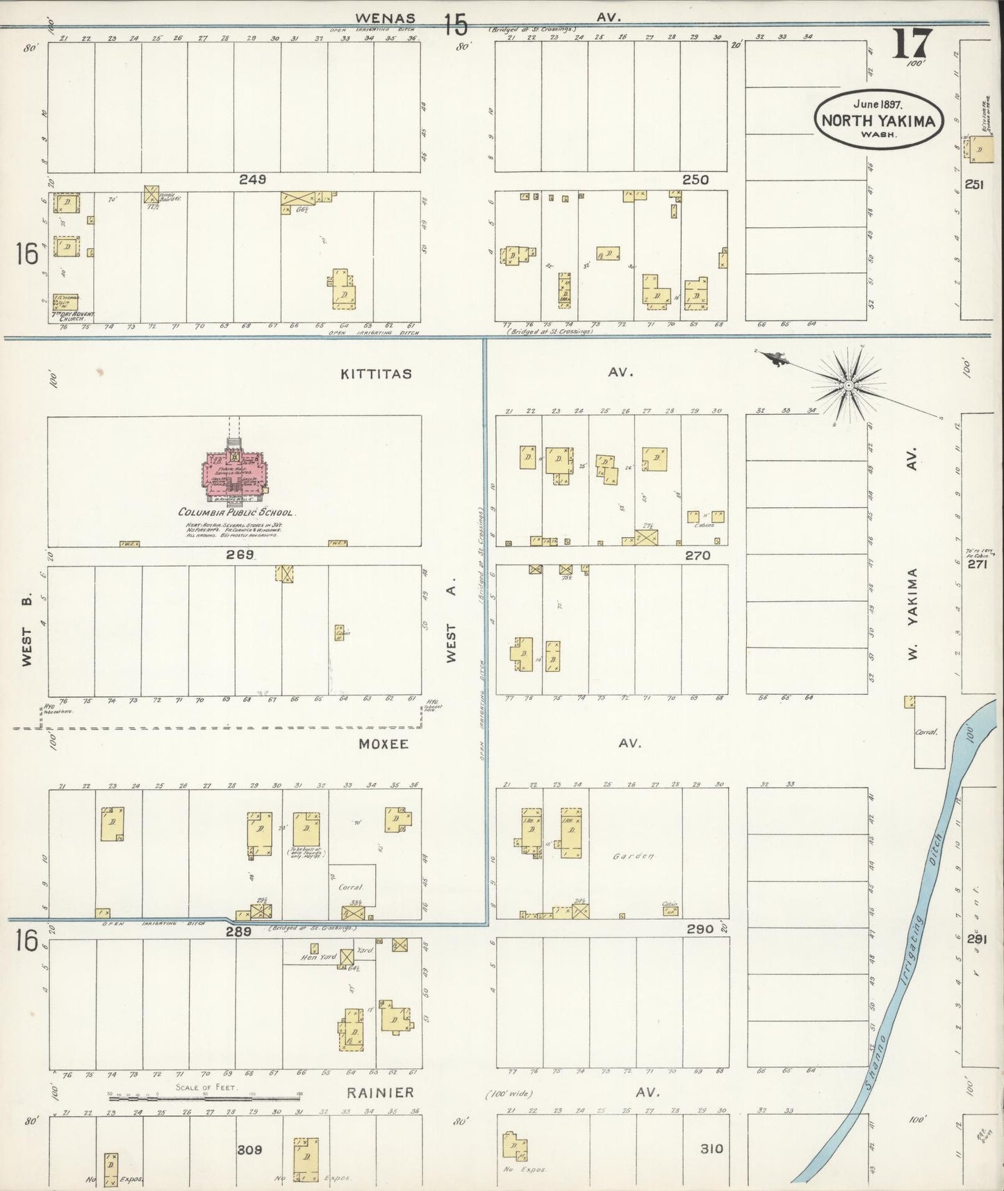 Sanborn Fire Insurance Map from North Yakima, Yakima County, Washington (1897), Sheet #0017 - Complete Map Set gallery image, historic Sanborn map, vintage wall art, Washington Washington