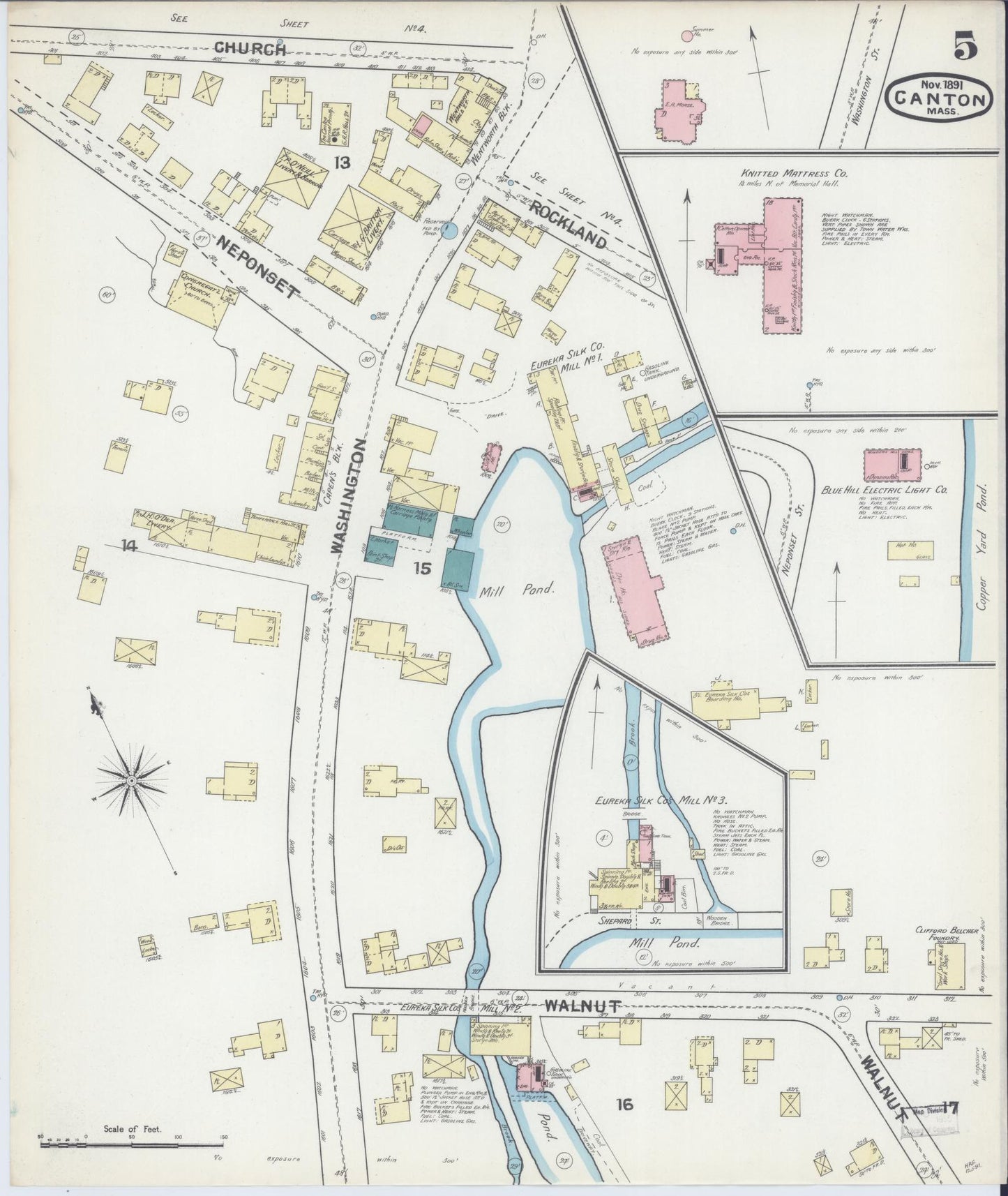 Sanborn Fire Insurance Map from Canton, Norfolk County, Massachusetts (1891), Sheet #0005 - Historic Sanborn Fire Insurance Map Print, vintage old map wall art, antique decor, genealogy gift, Massachusetts Massachusetts map