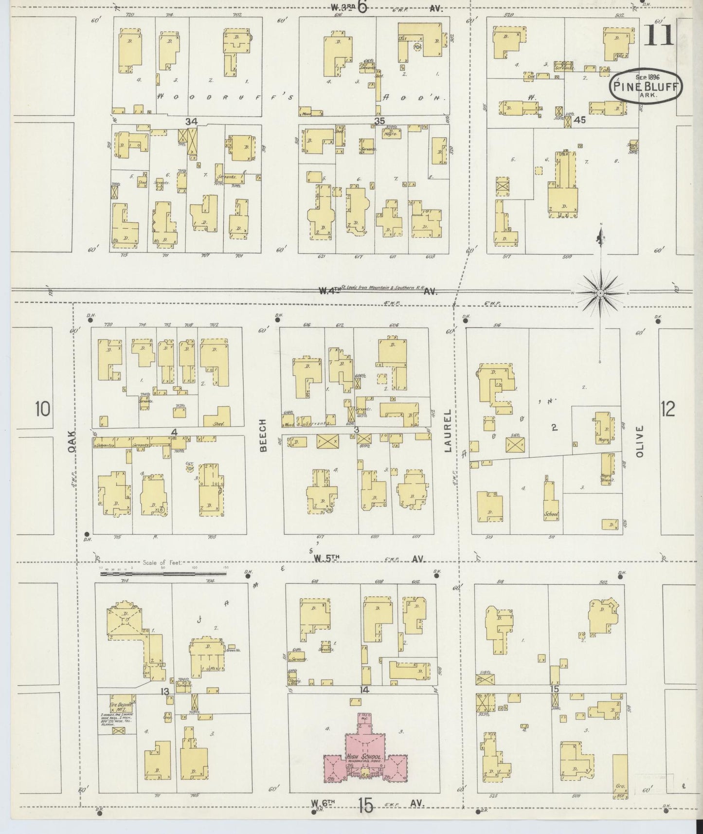 Sanborn Fire Insurance Map from Pine Bluff, Jefferson County, Arkansas (1896), Sheet #0011 - Historic Sanborn Fire Insurance Map Print, vintage old map wall art, antique decor, genealogy gift, Arkansas Arkansas map