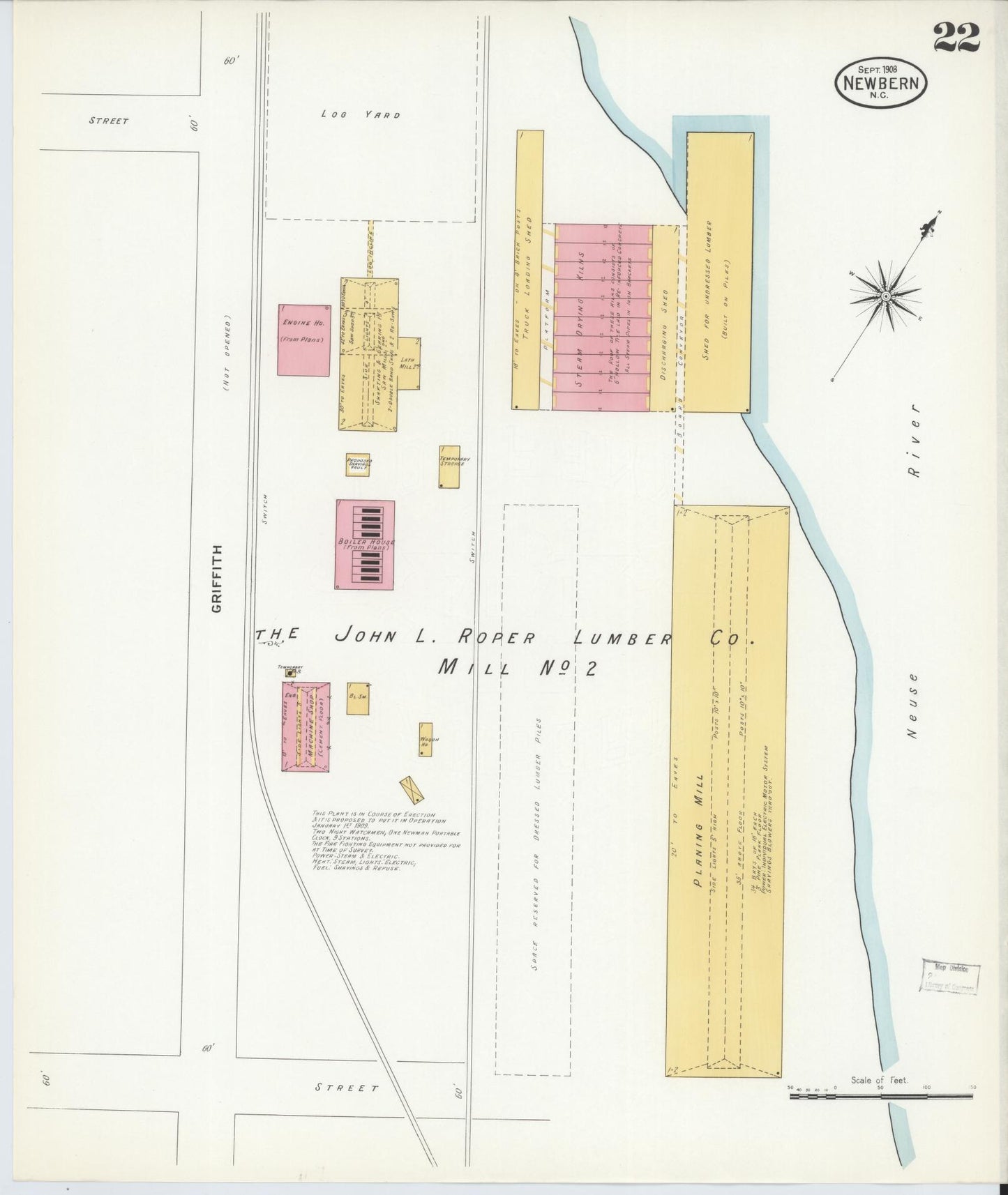 Sanborn Fire Insurance Map from New Bern, Craven County, North Carolina (1908), Sheet #0022 - Historic Sanborn Fire Insurance Map Print, vintage old map wall art, antique decor, genealogy gift, North Carolina North Carolina map