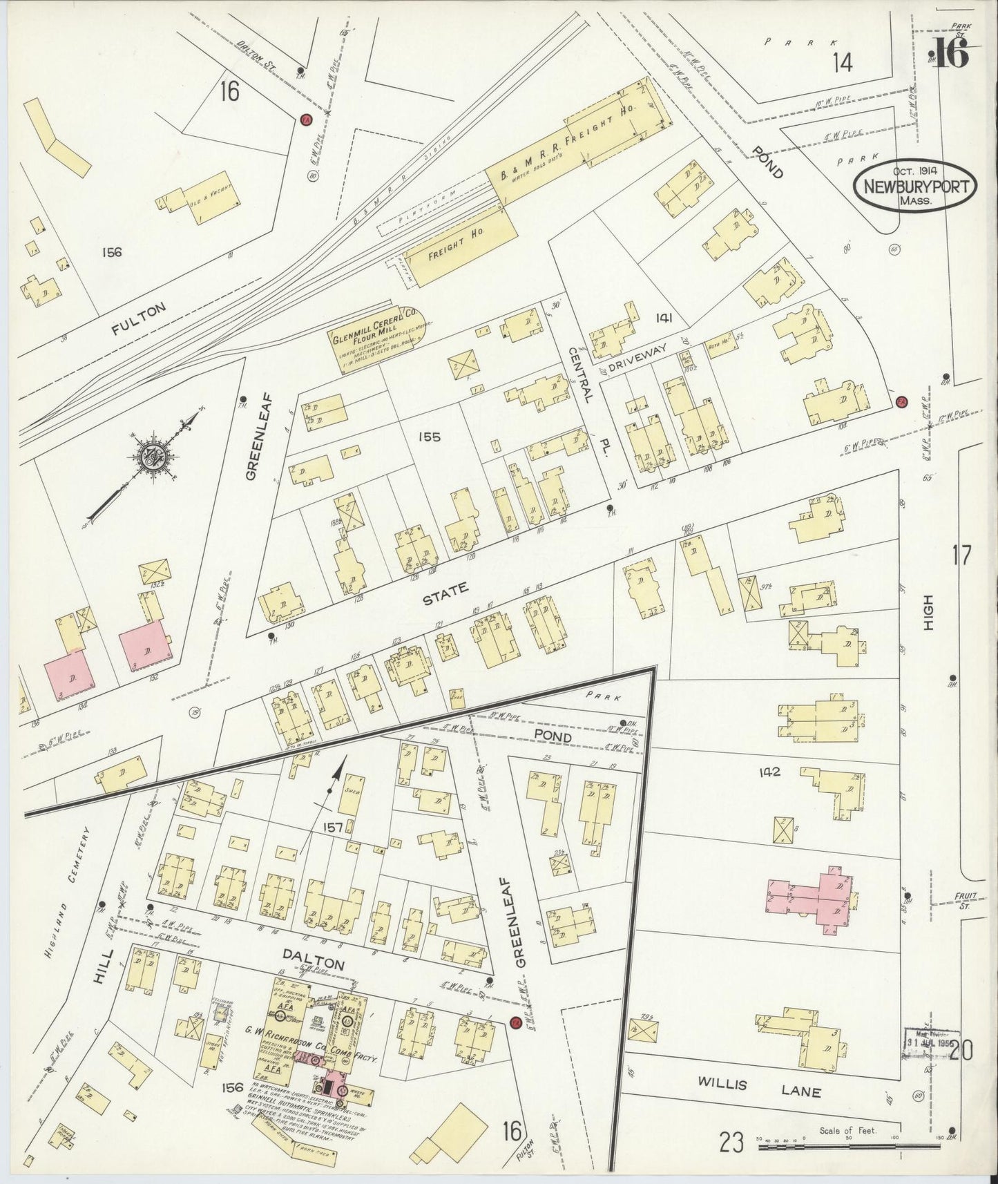 Sanborn Fire Insurance Map from Newburyport, Essex County, Massachusetts (1914), Sheet #0016 - Historic Sanborn Fire Insurance Map Print, vintage old map wall art, antique decor, genealogy gift, Massachusetts Massachusetts map