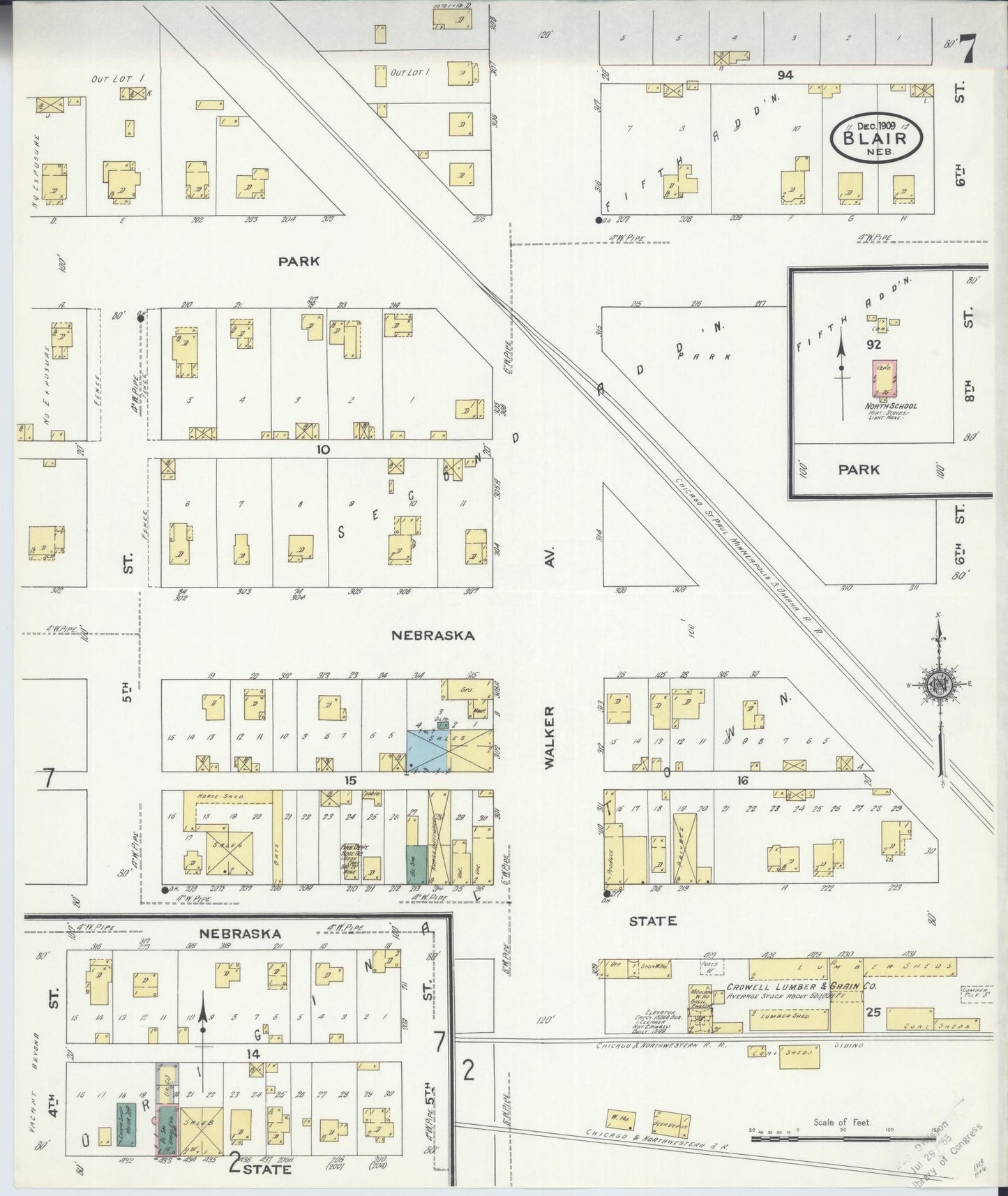 Sanborn Fire Insurance Map from Blair, Washington County, Nebraska (1909), Sheet #0007 - Historic Sanborn Fire Insurance Map Print, vintage old map wall art, antique decor, genealogy gift, Nebraska Nebraska map