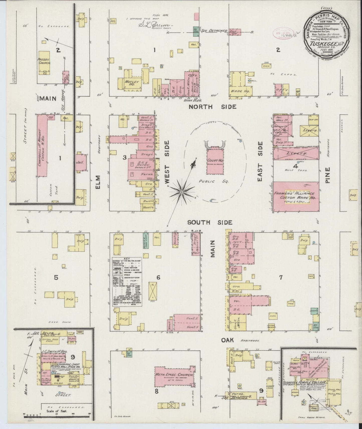 Sanborn Fire Insurance Map from Tuskegee, Macon County, Alabama (1891), Sheet #0001 - Historic Sanborn Fire Insurance Map Print, vintage old map wall art, antique decor, genealogy gift, Alabama Alabama map