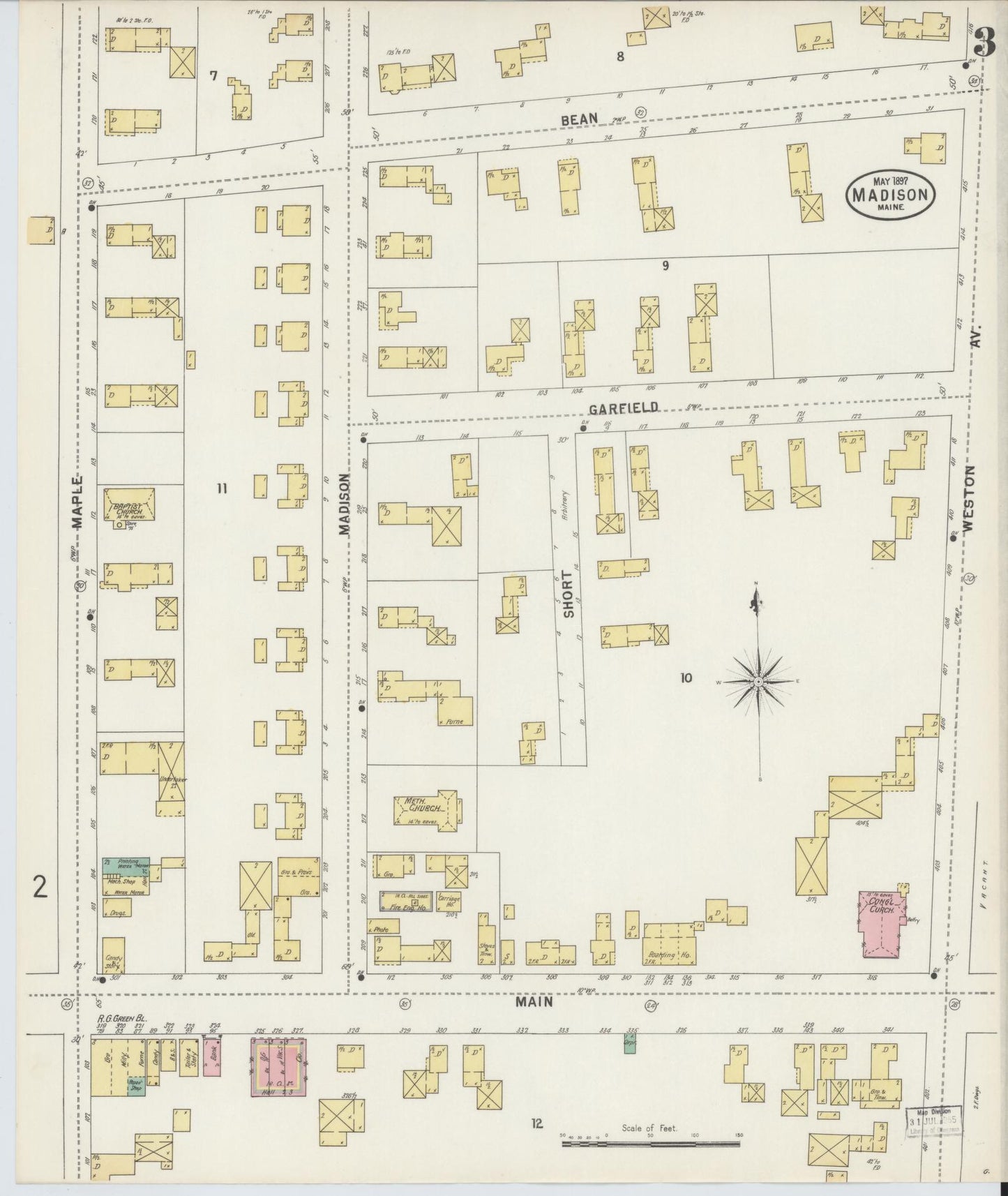Sanborn Fire Insurance Map from Madison, Somerset County, Maine (1897), Sheet #0003 - Complete Map Set gallery image, historic Sanborn map, vintage wall art, Maine Maine
