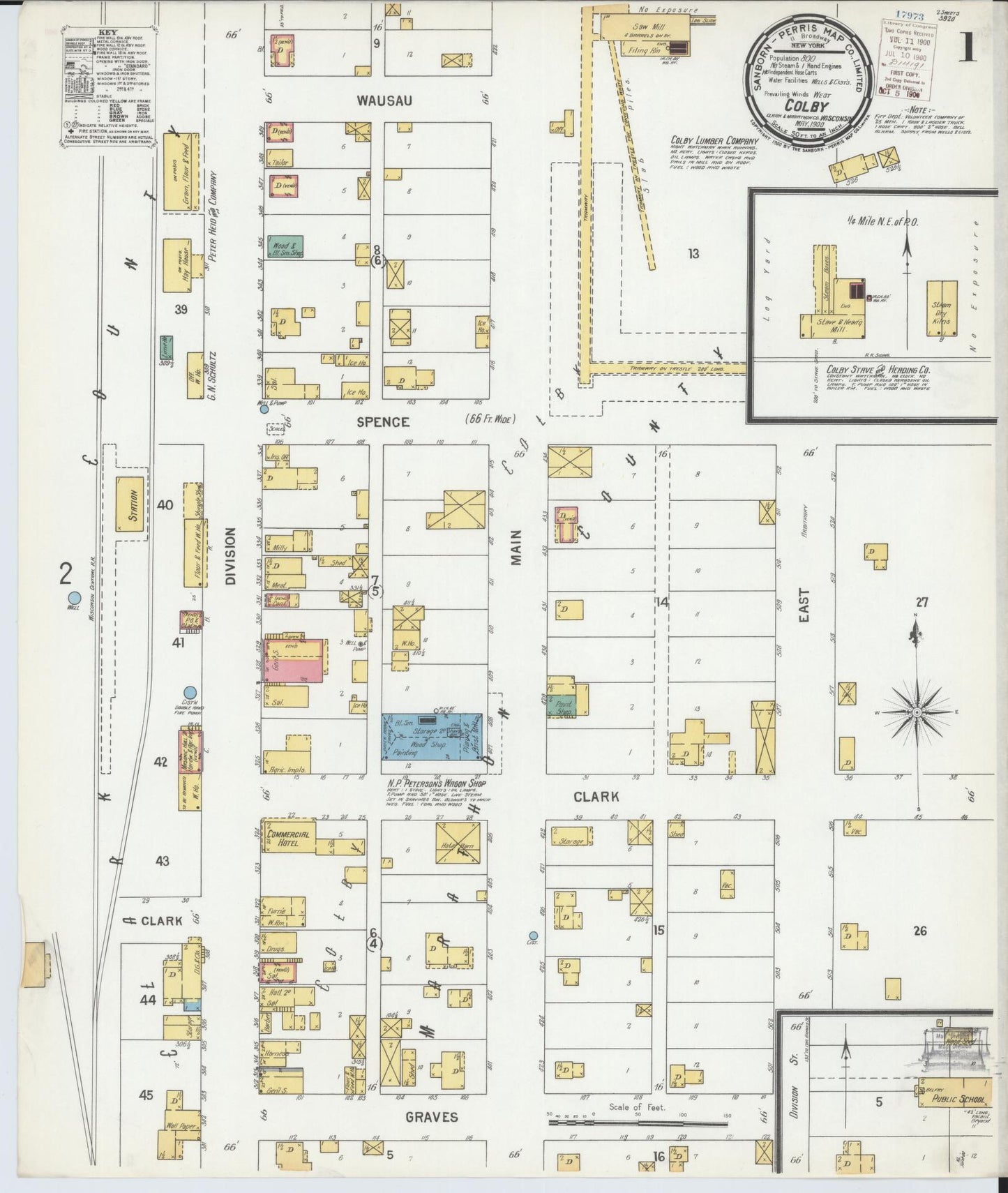 Sanborn Fire Insurance Map from Colby, Clark and Marathon Counties, Wisconsin (1900), Sheet #0001 - Historic Sanborn Fire Insurance Map Print, vintage old map wall art, antique decor, genealogy gift, Wisconsin Wisconsin map