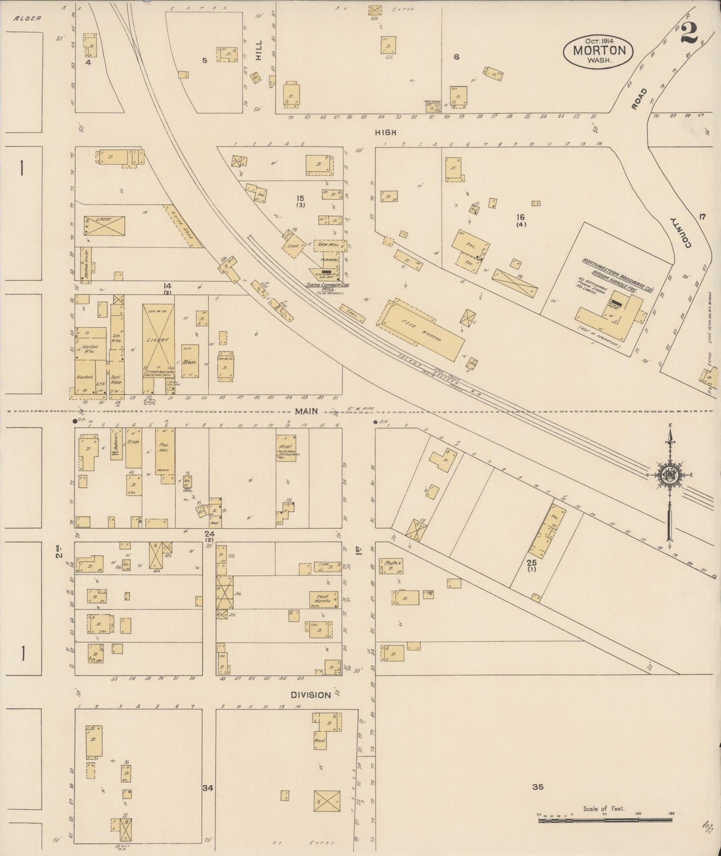 Sanborn Fire Insurance Map from Morton, Lewis County, Washington (1914), Sheet #0002 - Historic Sanborn Fire Insurance Map Print, vintage old map wall art, antique decor, genealogy gift, Washington Washington map