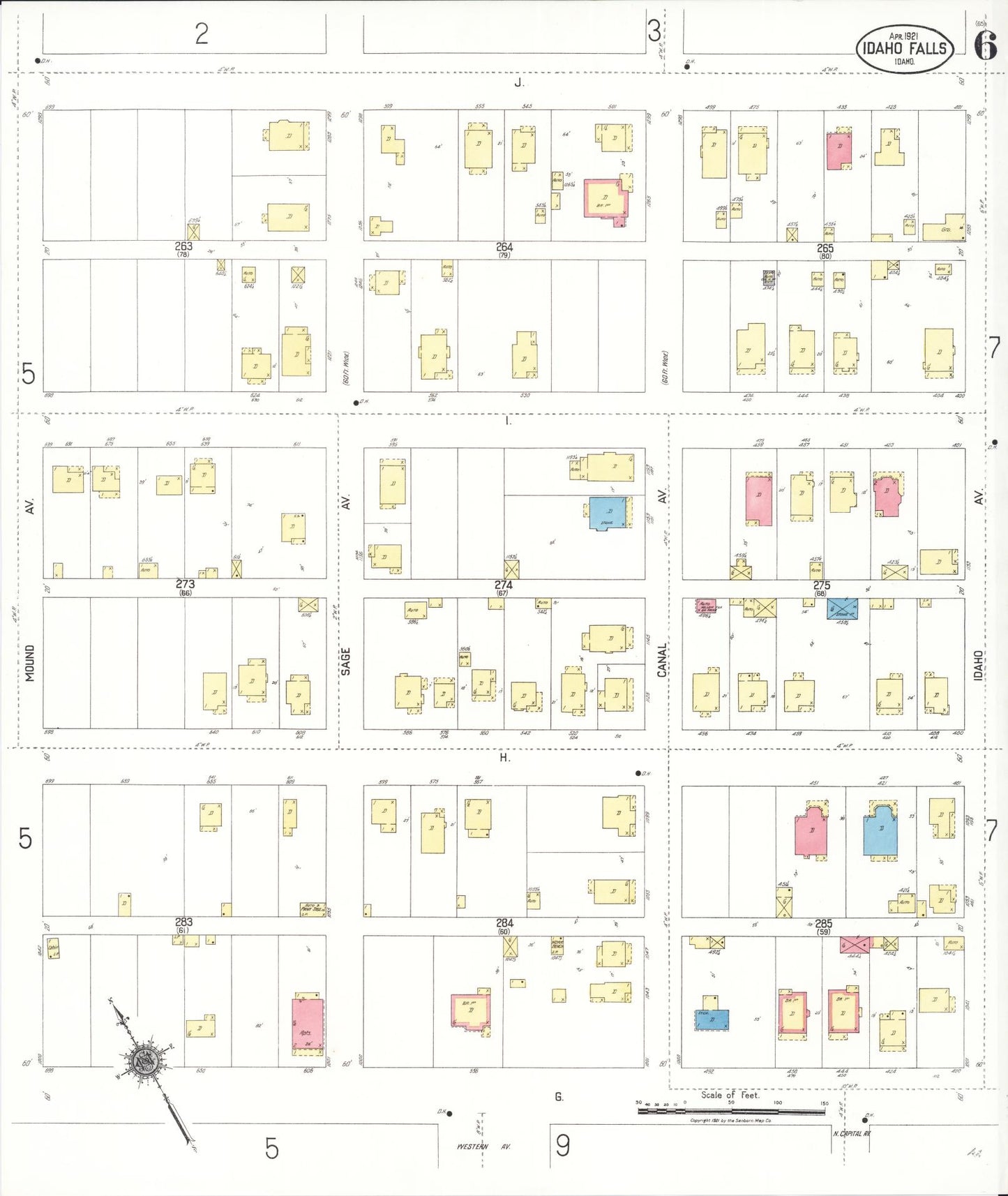 Sanborn Fire Insurance Map from Idaho Falls, Bonneville County, Idaho (1921), Sheet #0006 - Historic Sanborn Fire Insurance Map Print, vintage old map wall art, antique decor, genealogy gift, Idaho Idaho map