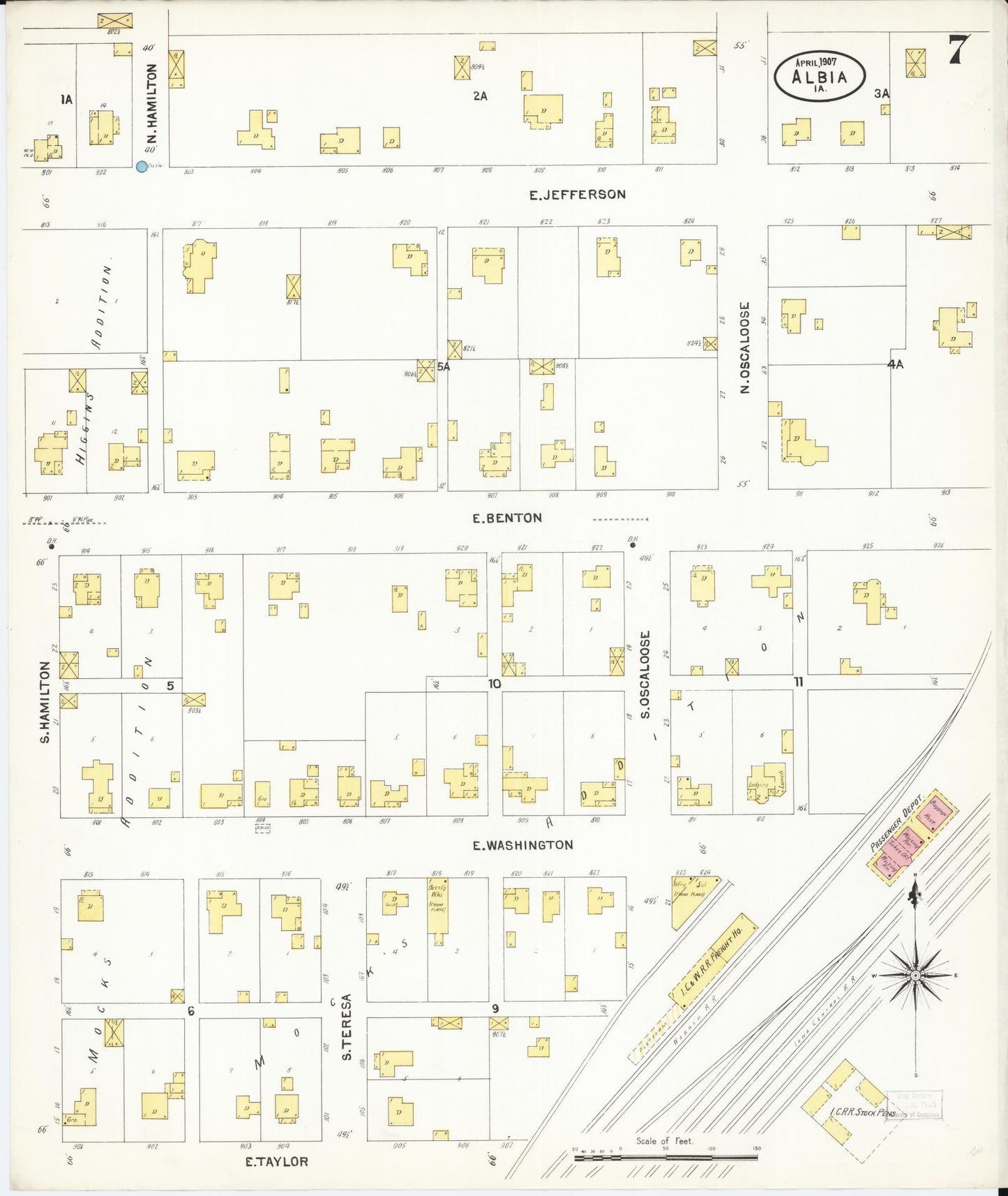 Sanborn Fire Insurance Map from Albia, Monroe County, Iowa (1907), Sheet #0007 - Historic Sanborn Fire Insurance Map Print