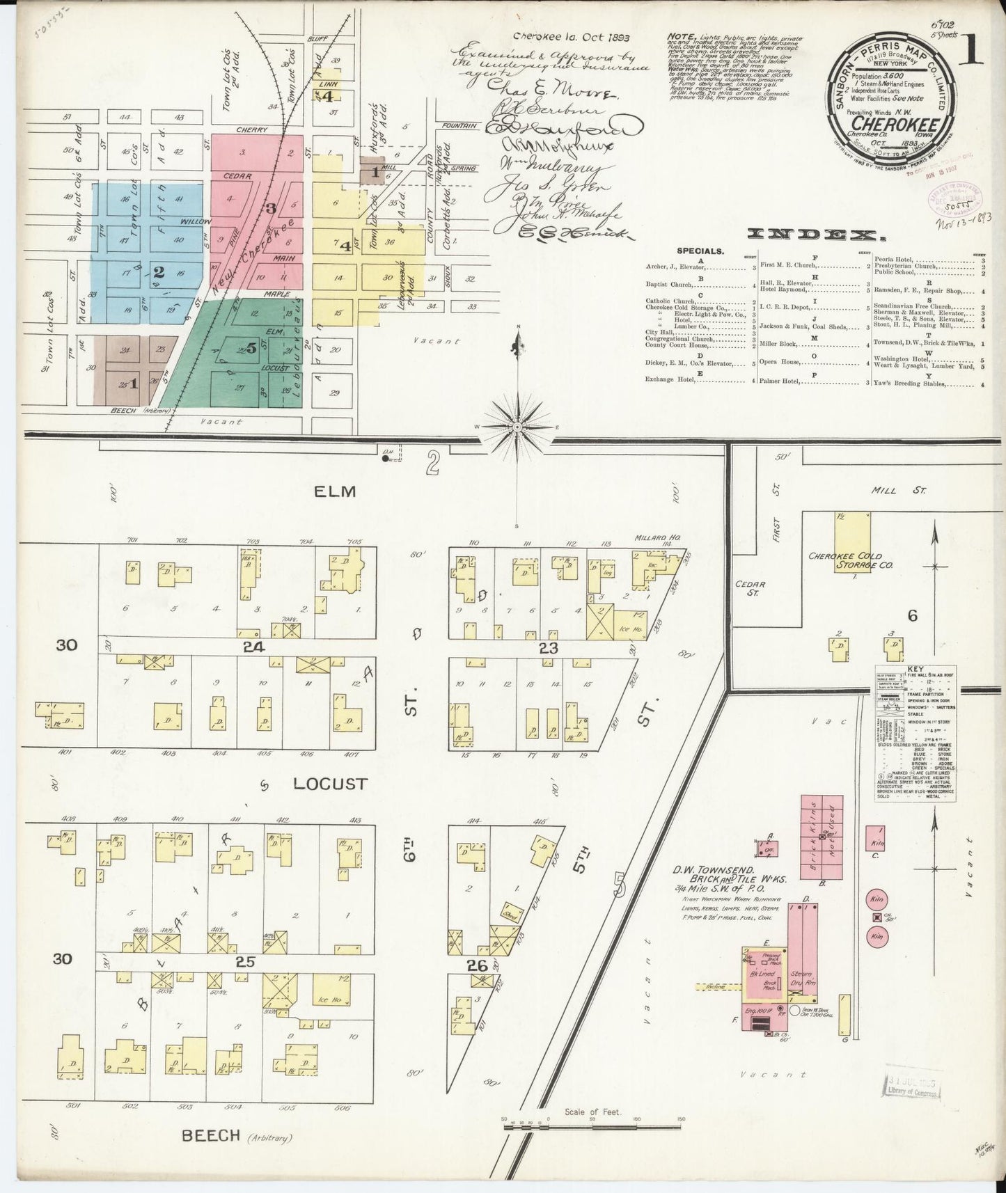 Sanborn Fire Insurance Map from Cherokee, Cherokee County, Iowa (1893), Sheet #0001 - Historic Sanborn Fire Insurance Map Print, vintage old map wall art
