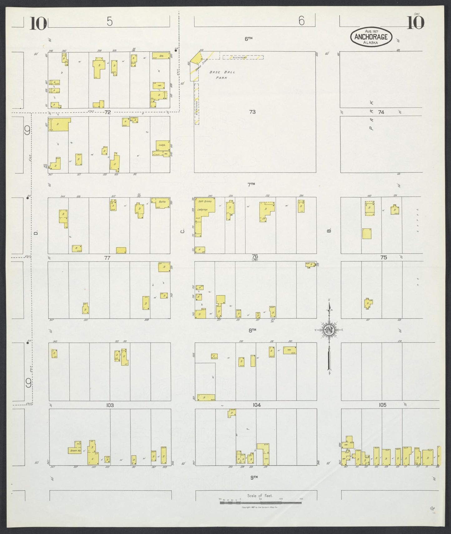 anchorage census division, Alaska - 1927 - Sanborn Fire Insurance Map, Sheet 0010 - Historic Sanborn Fire Insurance Map Print, anchorage census division Alaska 1927 0010 vintage old map wall art