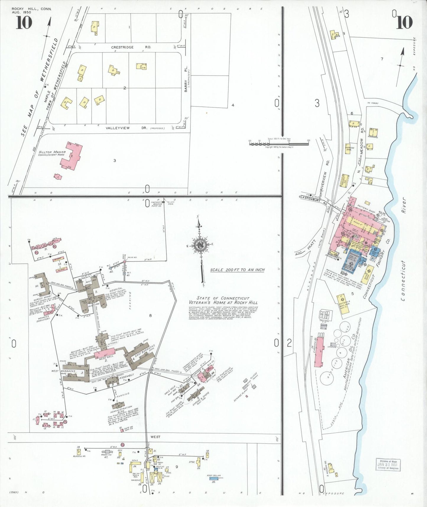 Sanborn Fire Insurance Map from Rocky Hill, Hartford County, Connecticut (1950), Sheet #0010 - Complete Map Set gallery image, historic Sanborn map, vintage wall art, Connecticut Connecticut