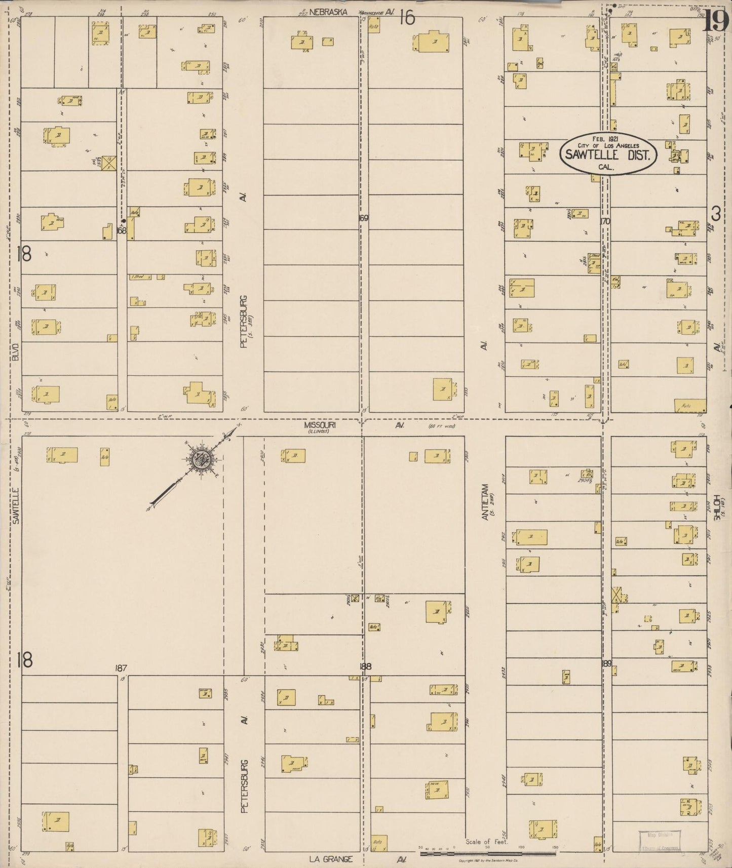 Sanborn Fire Insurance Map from Sawtelle, Los Angeles County, California (1921), Sheet #0019 - Complete Map Set gallery image, historic Sanborn map, vintage wall art, California California
