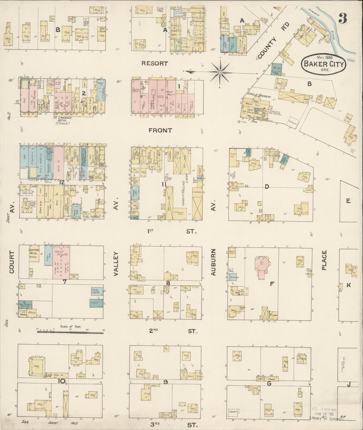 Sanborn Fire Insurance Map from Baker, Baker County, Oregon (1888), Sheet #0003 - Historic Sanborn Fire Insurance Map Print, vintage old map wall art, antique decor, genealogy gift, Oregon Oregon map