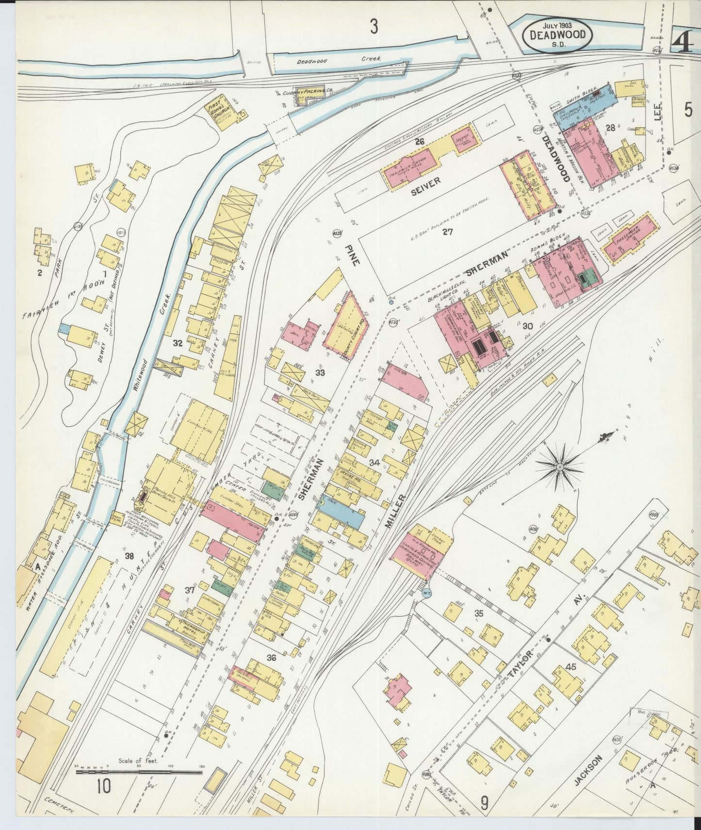 Sanborn Fire Insurance Map from Deadwood, Lawrence County, South Dakota (1903), Sheet #0004 - Historic Sanborn Fire Insurance Map Print, vintage old map wall art, antique decor, genealogy gift, South Dakota South Dakota map