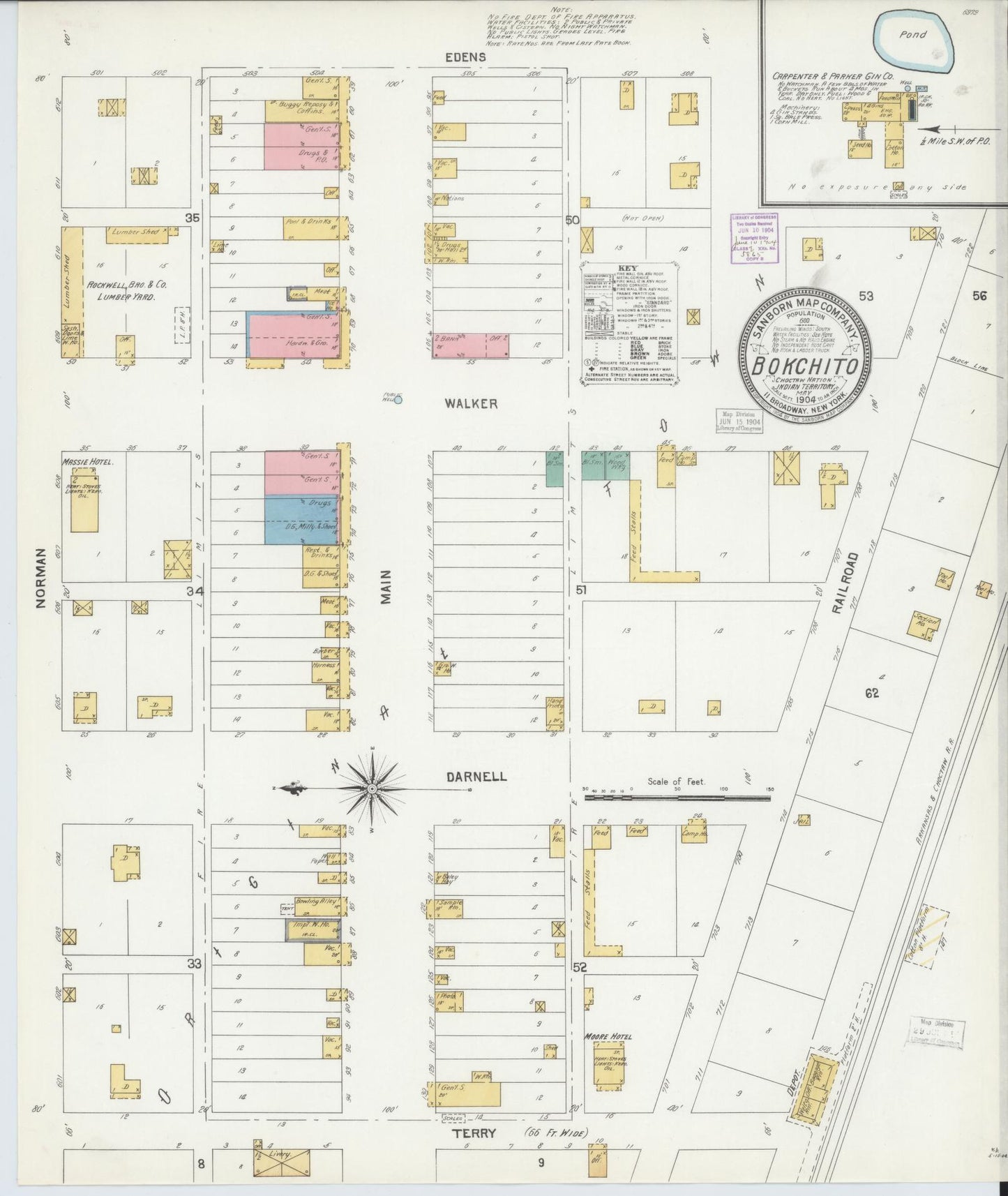 Sanborn Fire Insurance Map from Bokchito, Bryan County, Oklahoma (1904), Sheet #0001 - Historic Sanborn Fire Insurance Map Print, vintage old map wall art, antique decor, genealogy gift, Oklahoma Oklahoma map