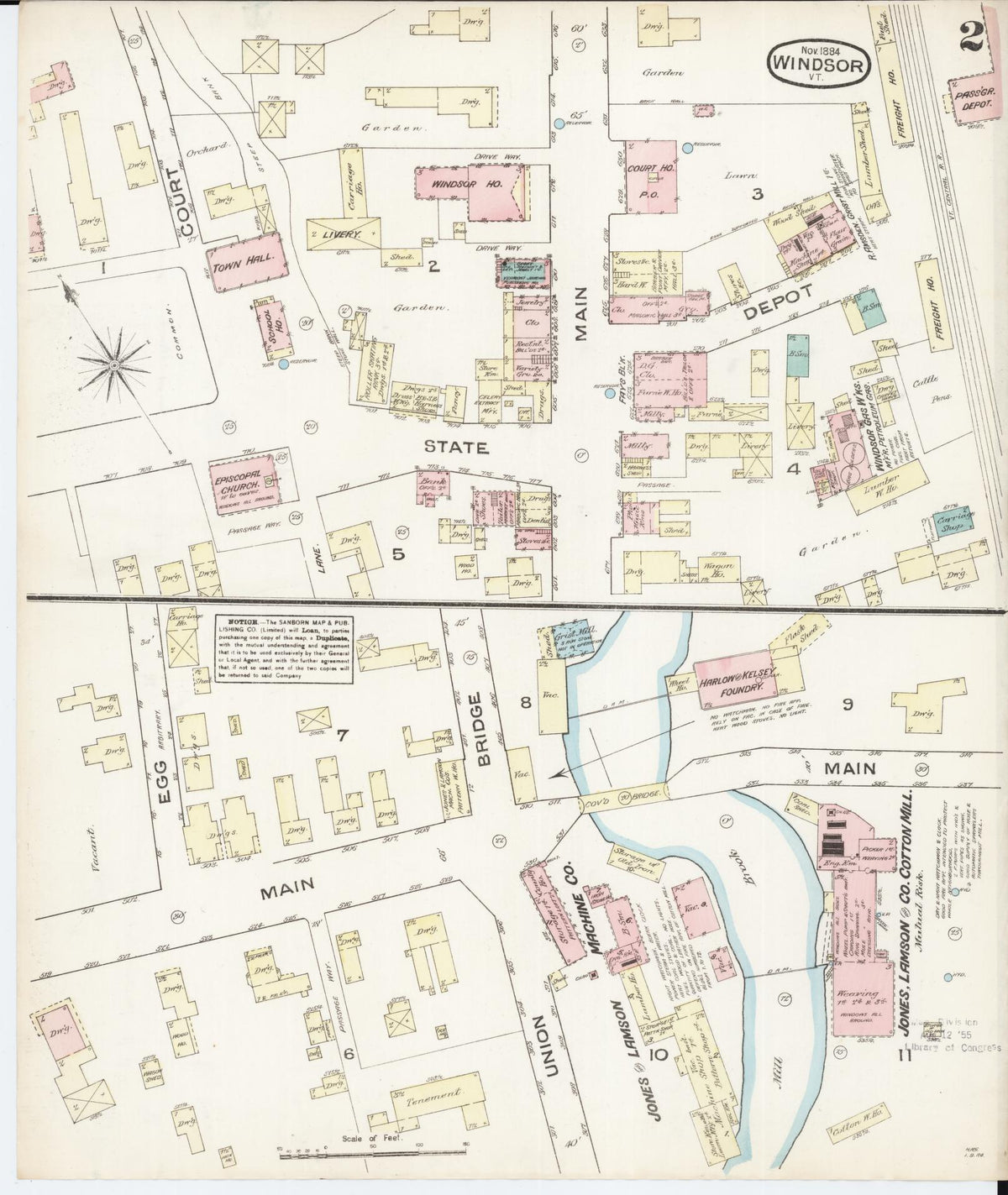 Sanborn Fire Insurance Map from Windsor, Windsor County, Vermont (1884), Sheet #0002 - Complete Map Set gallery image, historic Sanborn map, vintage wall art, Vermont Vermont