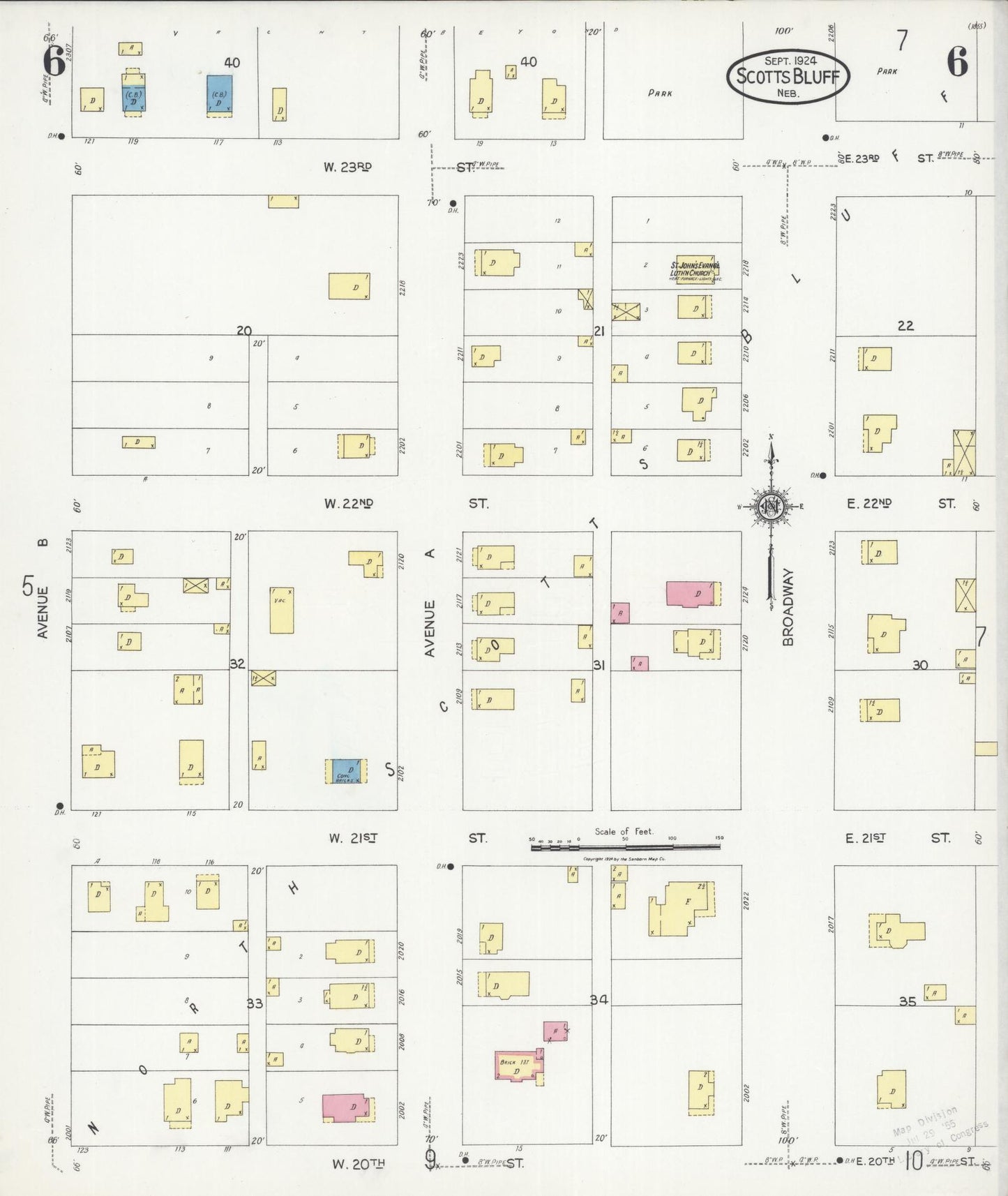 Sanborn Fire Insurance Map from Scottsbluff, Scotts Bluff County, Nebraska (1924), Sheet #0006 - Historic Sanborn Fire Insurance Map Print, vintage old map wall art, antique decor, genealogy gift, Nebraska Nebraska map