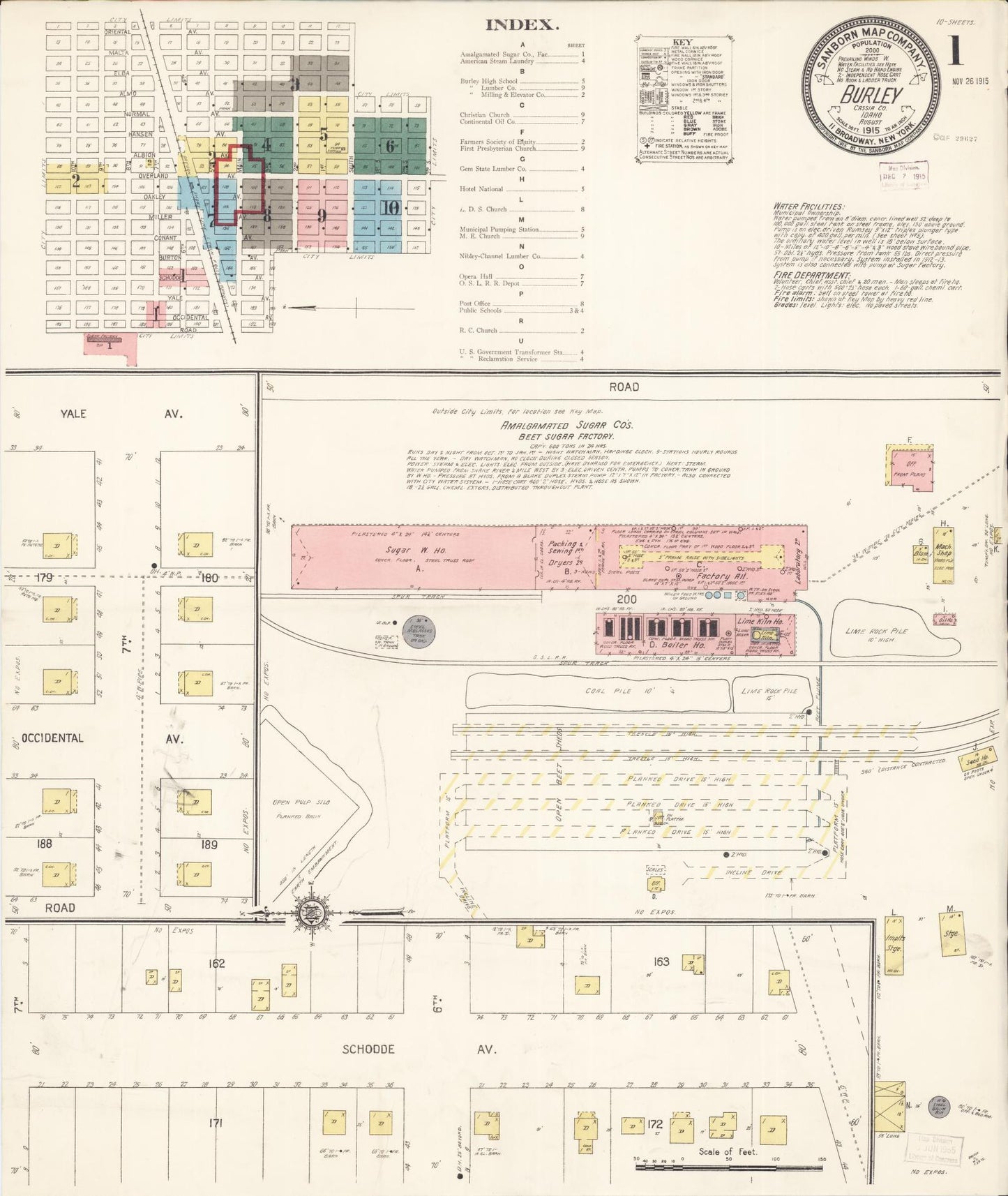 Sanborn Fire Insurance Map from Burley, Cassia County, Idaho (1915), Sheet #0001 - Historic Sanborn Fire Insurance Map Print, vintage old map wall art, antique decor, genealogy gift, Idaho Idaho map