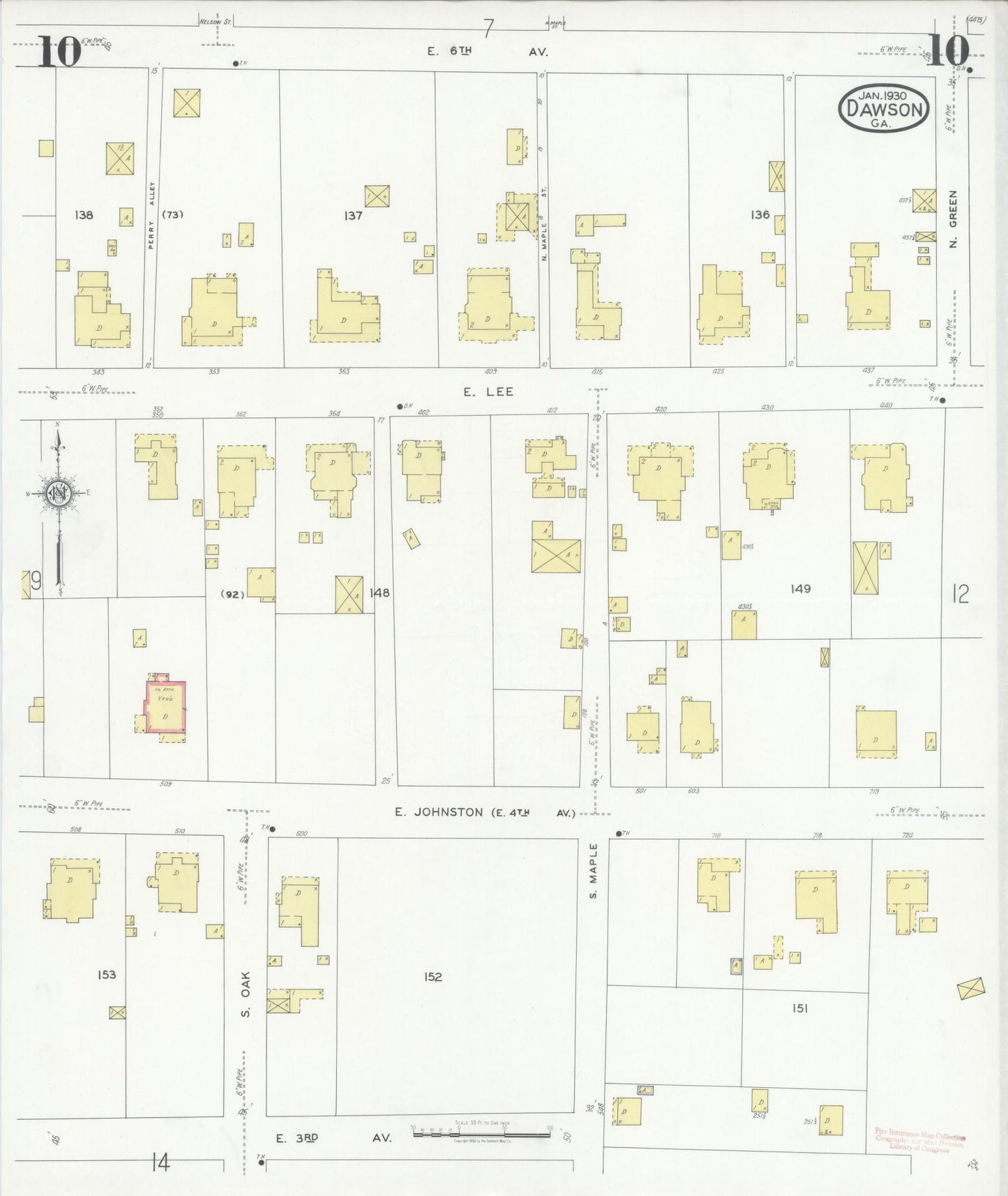 Sanborn Fire Insurance Map from Dawson, Terrell County, Georgia (1930), Sheet #0010 - Historic Sanborn Fire Insurance Map Print, vintage old map wall art, antique decor, genealogy gift, Georgia Georgia map