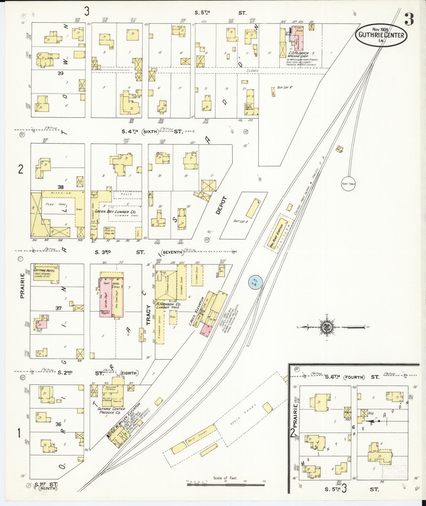 Sanborn Fire Insurance Map from Guthrie Center, Guthrie County, Iowa (1909), Sheet #0003 - Historic Sanborn Fire Insurance Map Print, vintage old map wall art