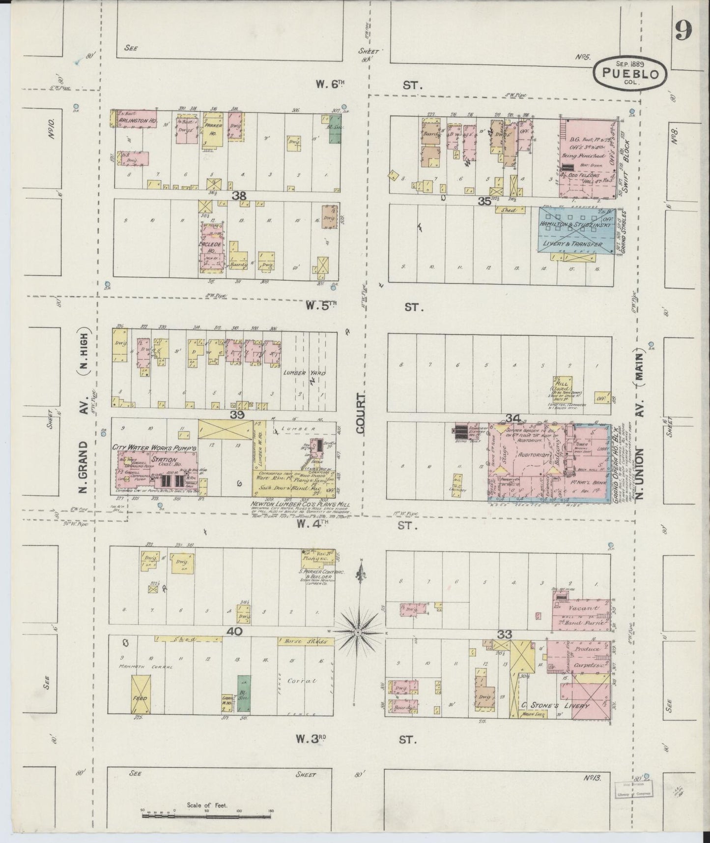 Sanborn Fire Insurance Map from Pueblo, Pueblo County, Colorado (1889), Sheet #0009 - Historic Sanborn Fire Insurance Map Print, vintage old map wall art, antique decor, genealogy gift, Colorado Colorado map