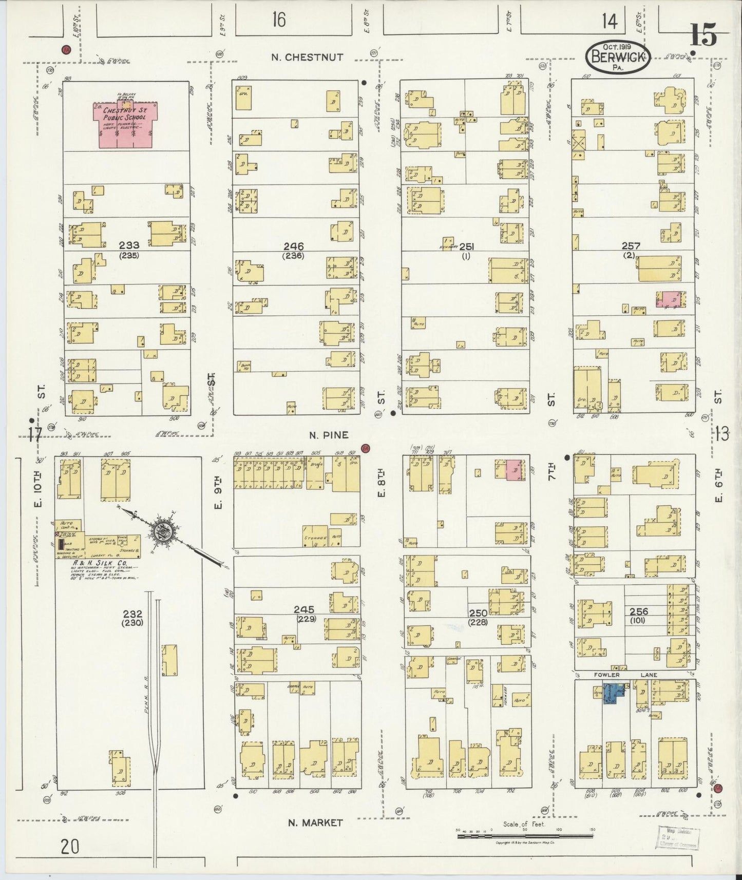 Sanborn Fire Insurance Map from Berwick, Columbia County, Pennsylvania (1918), Sheet #0015 - Historic Sanborn Fire Insurance Map Print, vintage old map wall art, antique decor, genealogy gift, Pennsylvania Pennsylvania map