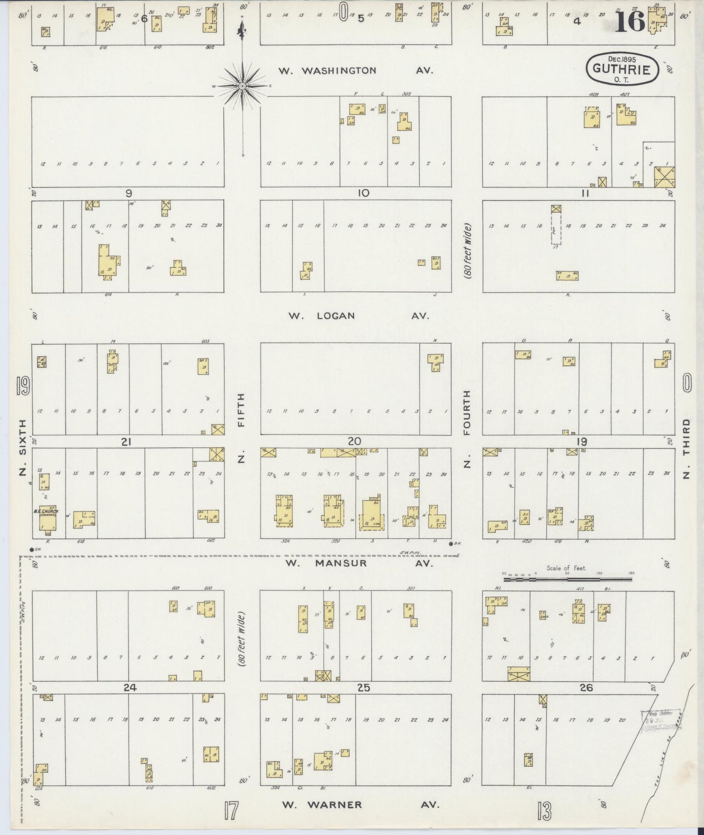 Sanborn Fire Insurance Map from Guthrie, Logan County, Oklahoma (1895), Sheet #0016 - Historic Sanborn Fire Insurance Map Print, vintage old map wall art, antique decor, genealogy gift, Oklahoma Oklahoma map