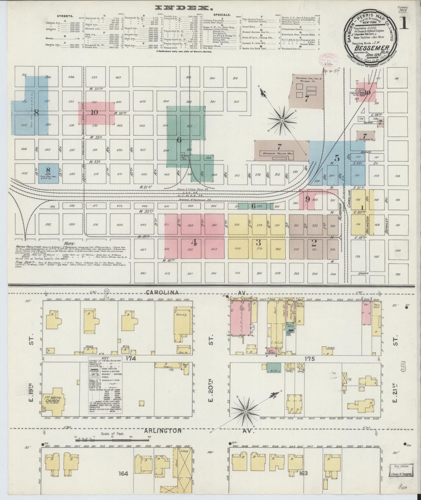 Sanborn Fire Insurance Map from Bessemer, Jefferson County, Alabama. (1895) – Historic Sanborn Fire Insurance Map Print