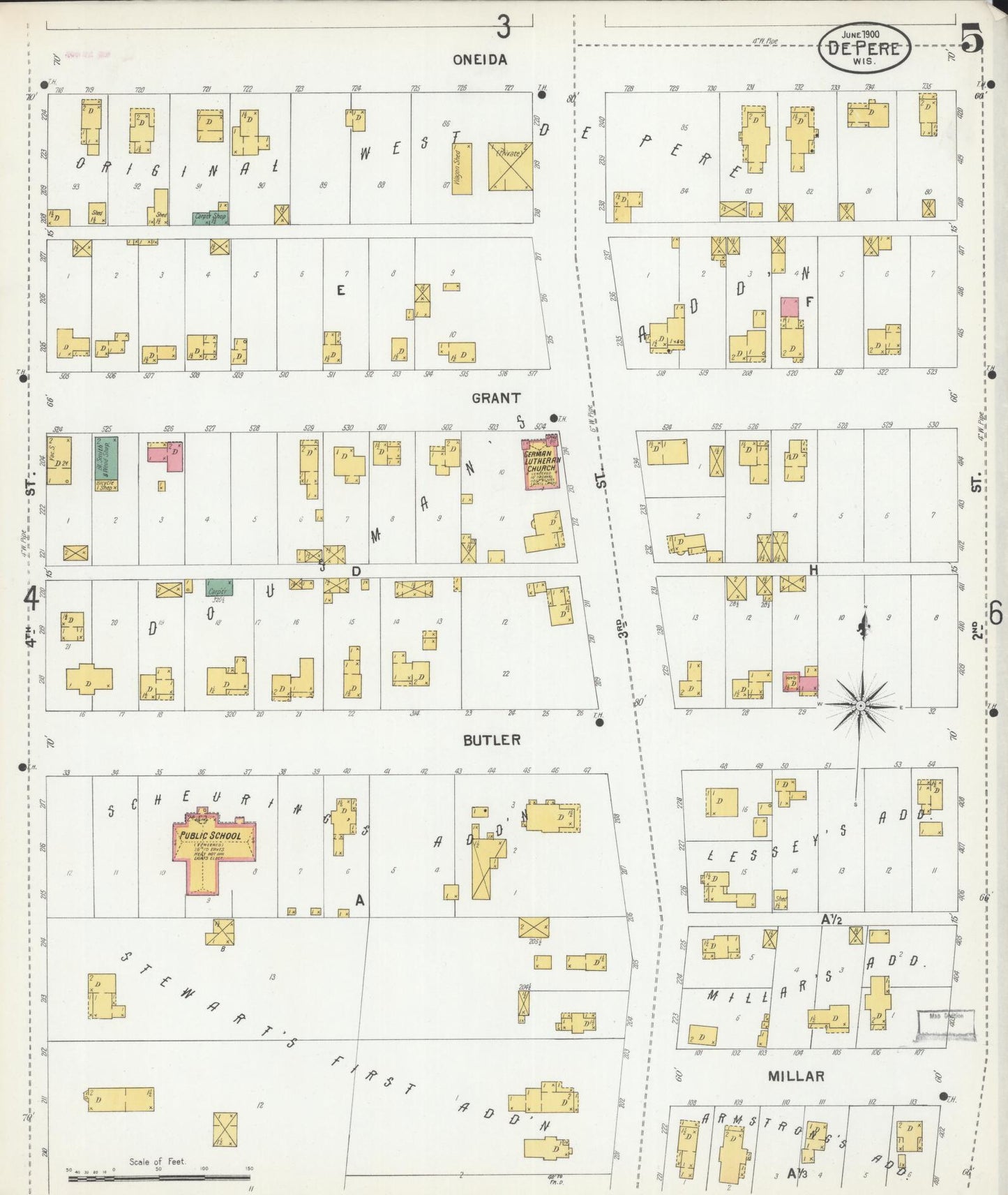 Sanborn Fire Insurance Map from De Pere, Brown County, Wisconsin (1900), Sheet #0005 - Historic Sanborn Fire Insurance Map Print, vintage old map wall art, antique decor, genealogy gift, Wisconsin Wisconsin map