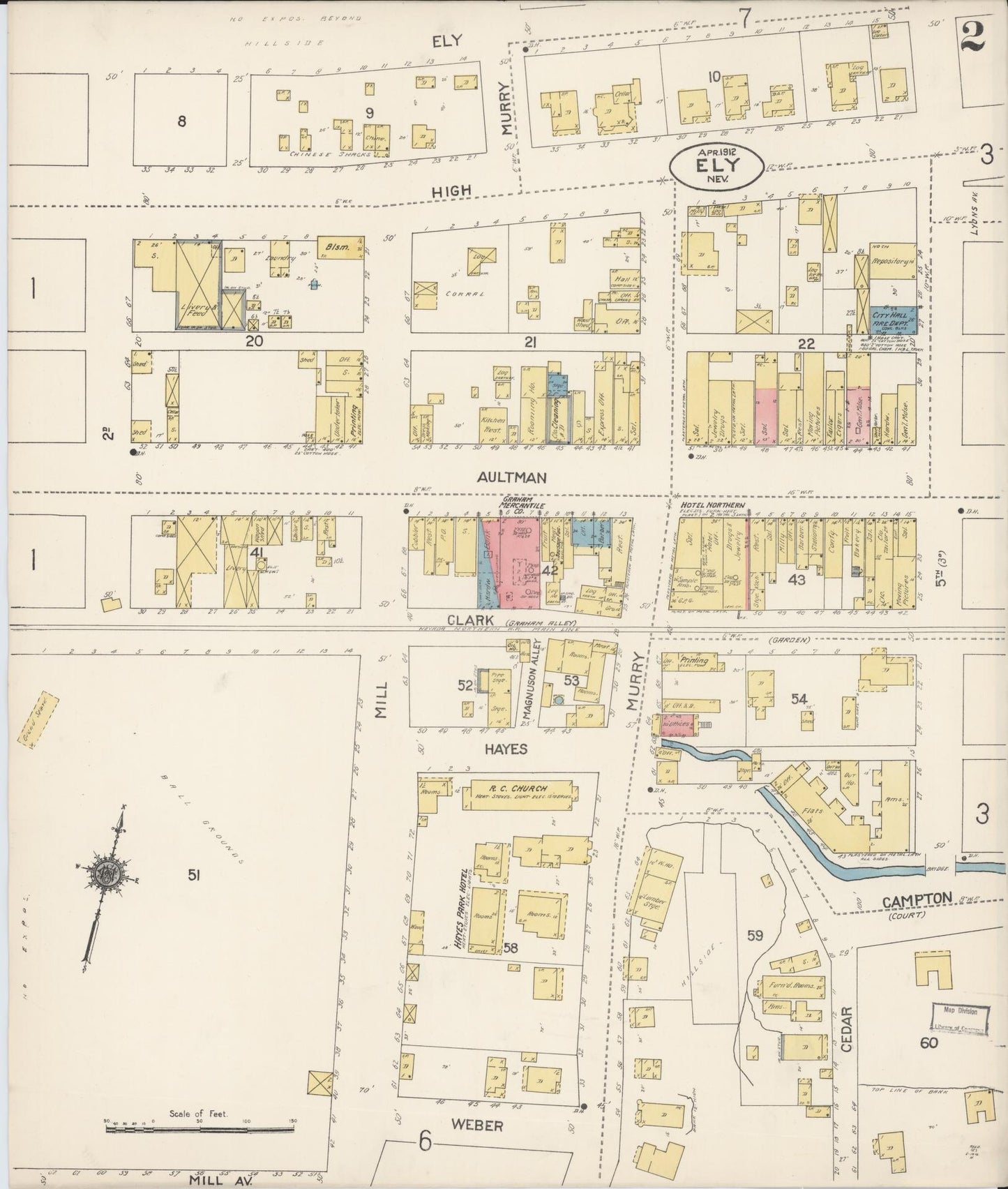 Sanborn Fire Insurance Map from Ely, White Pine County, Nevada (1912), Sheet #0002 - Historic Sanborn Fire Insurance Map Print, vintage old map wall art, antique decor, genealogy gift, Nevada Nevada map