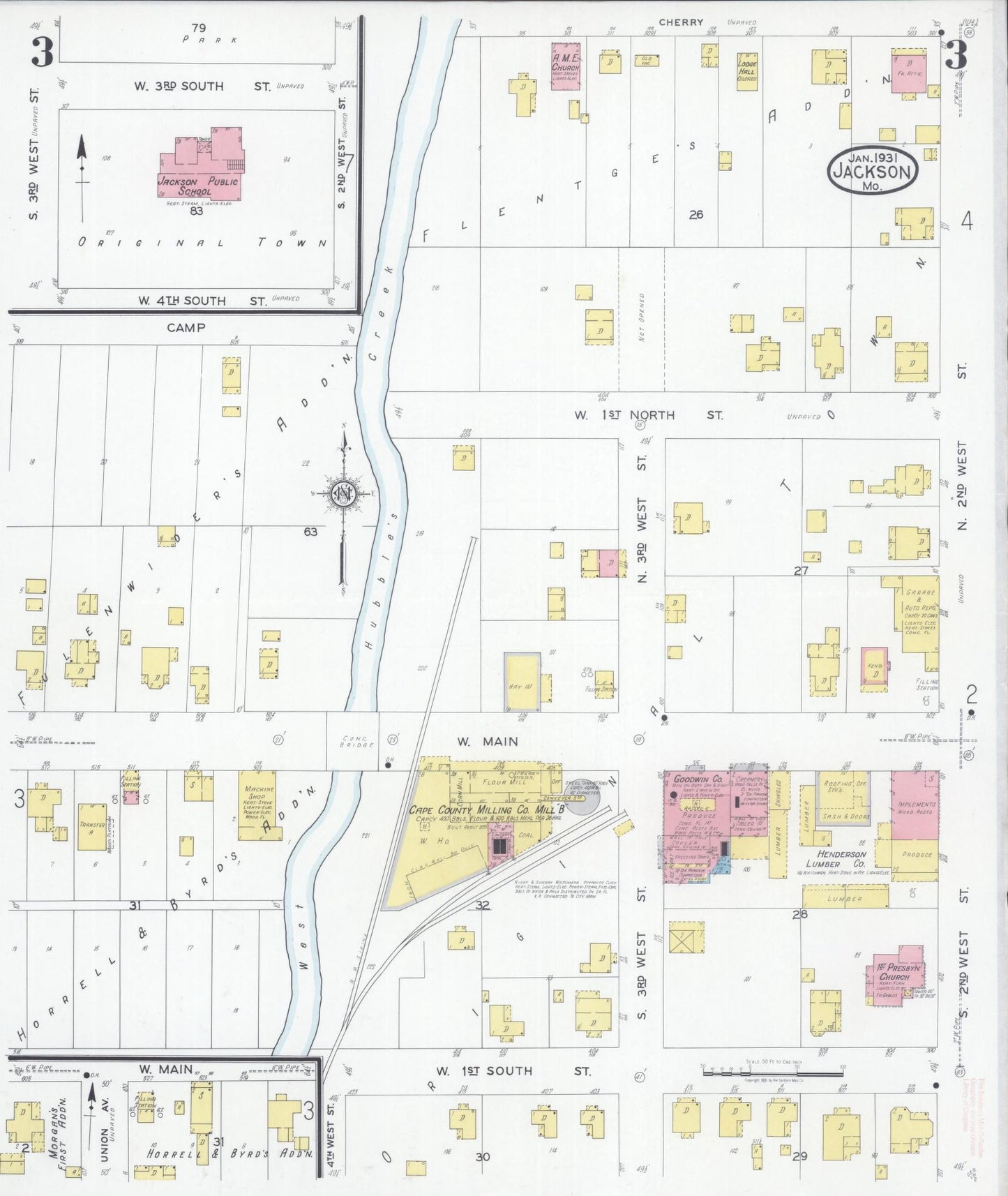Sanborn Fire Insurance Map from Jackson, Cape Girardeau County, Missouri (1931), Sheet #0003 - Historic Sanborn Fire Insurance Map Print, vintage old map wall art, antique decor, genealogy gift, Missouri Missouri map